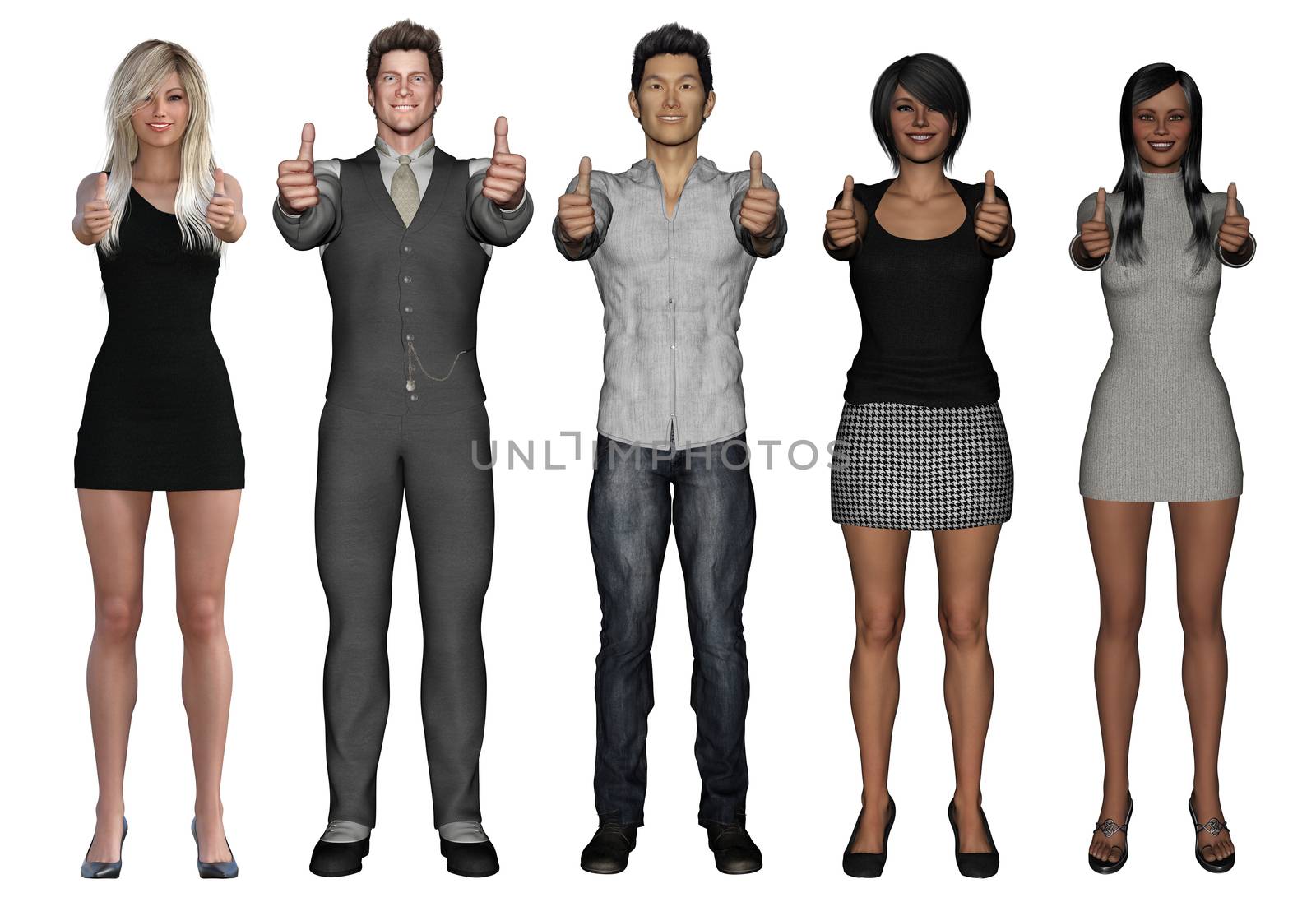 Successful Business People with Thumbs Up and Smiling Isolated