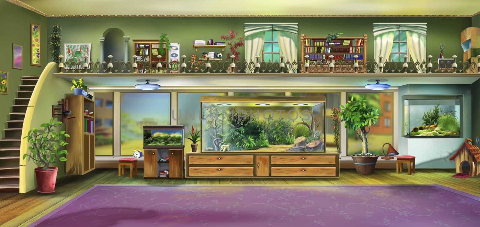 Home Interior with Aquariums by Multipedia