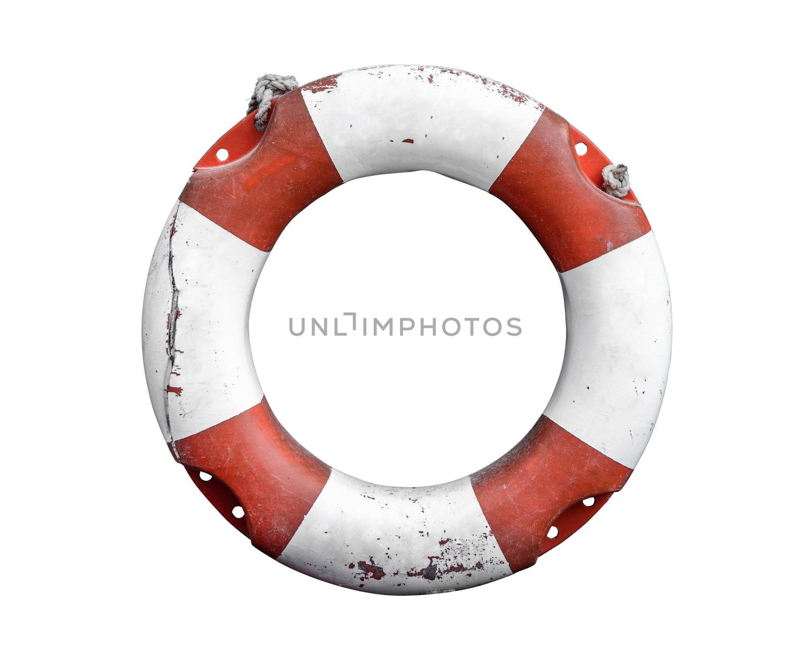 Isolated Rustic Lifebuoy Or Life Preserver by mrdoomits