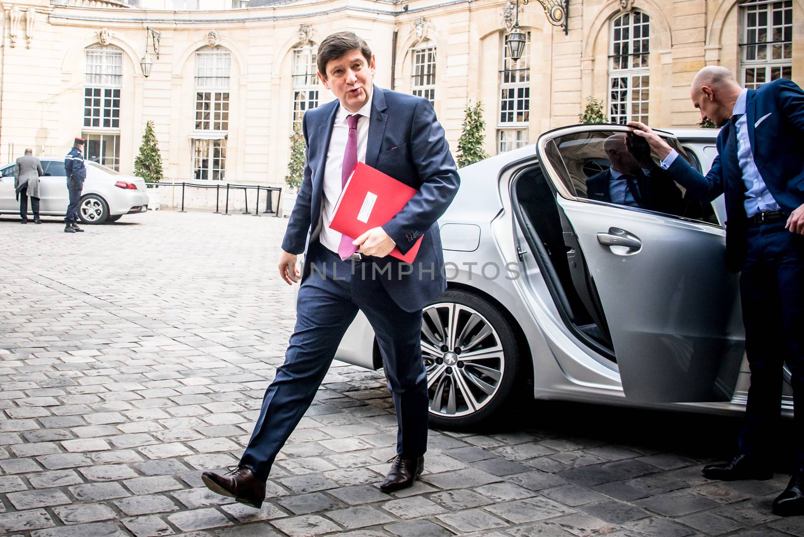 FRANCE, Paris: French Minister for Cities, Youth and Sport Patrick Kanner arrives at the hotel de Matignon, in Paris, to attend an interministerial meeting, on March 18, 2016.