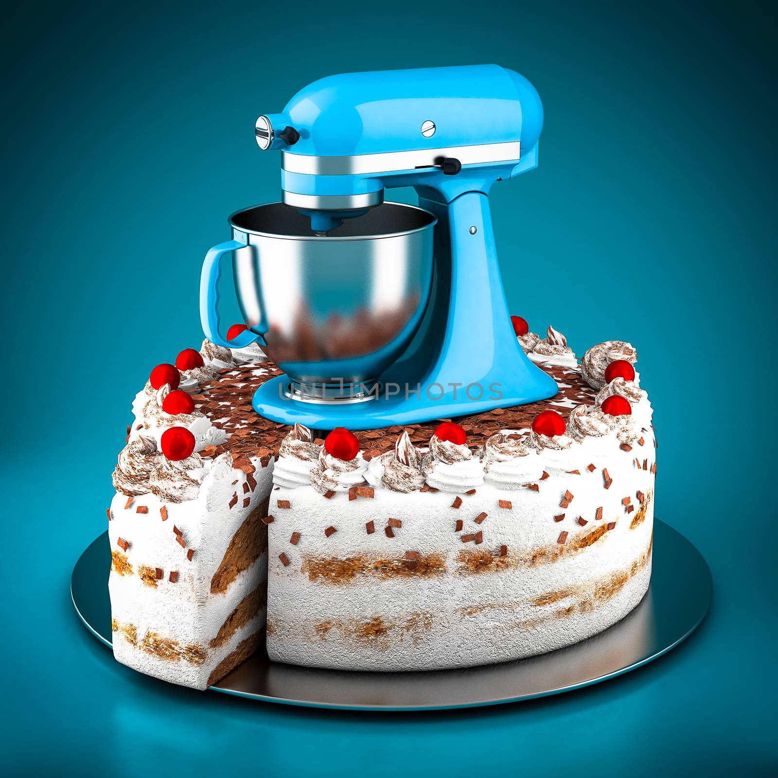 Powerful kitchen mixer on a blue background