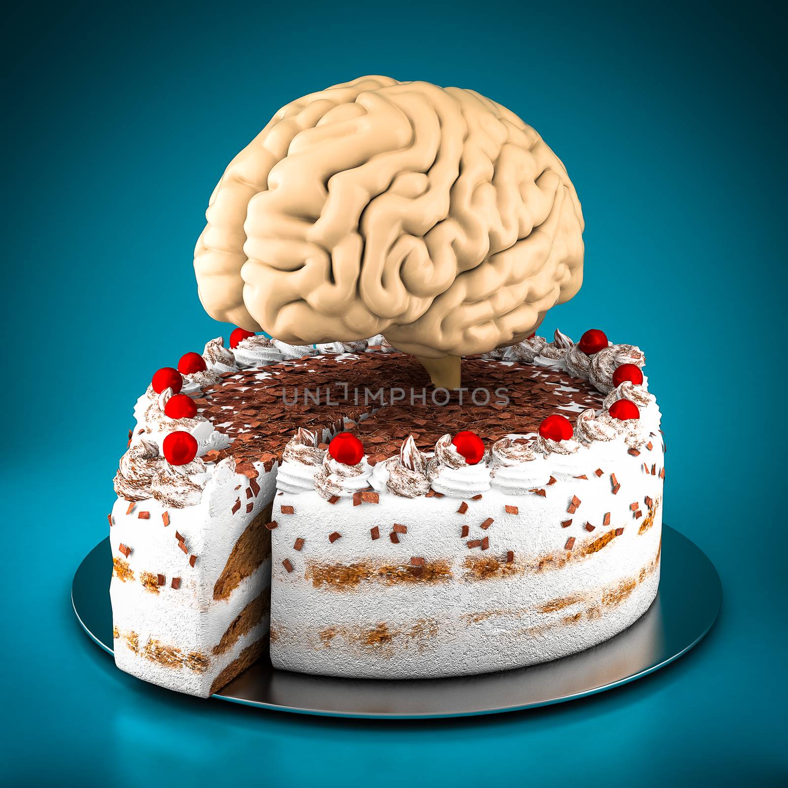 model of the brain isolated on blue background