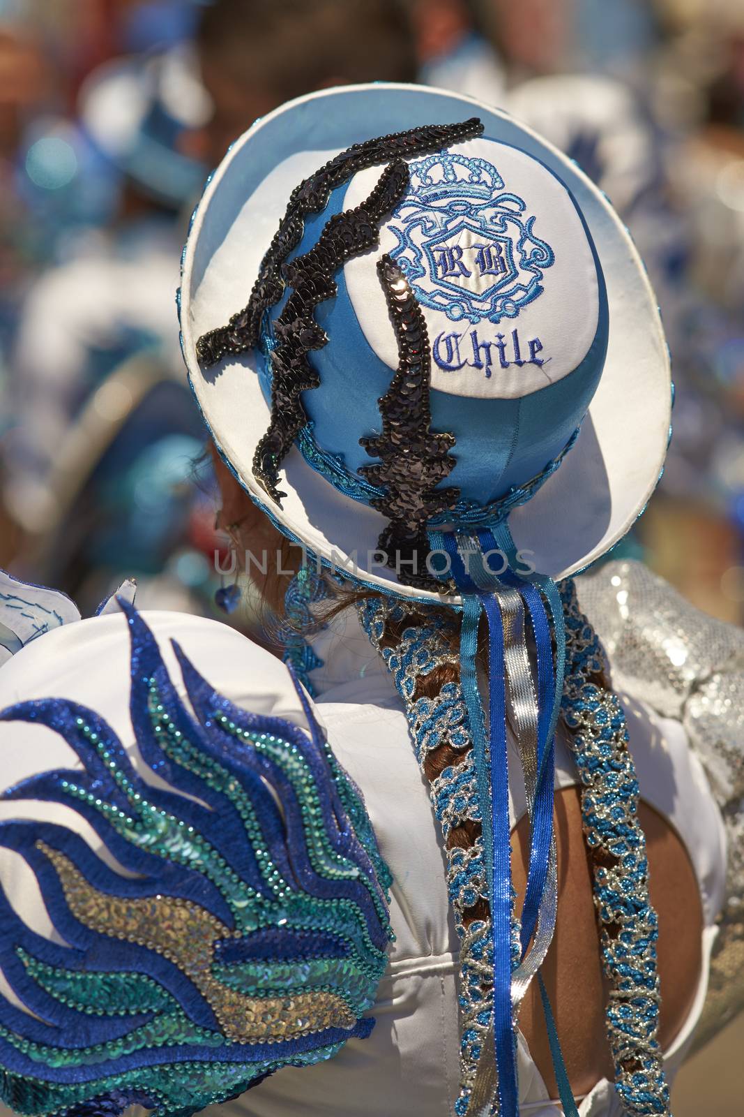 Caporales dance group performing at the annual Carnaval Andino con la Fuerza del Sol in Arica, Chile.