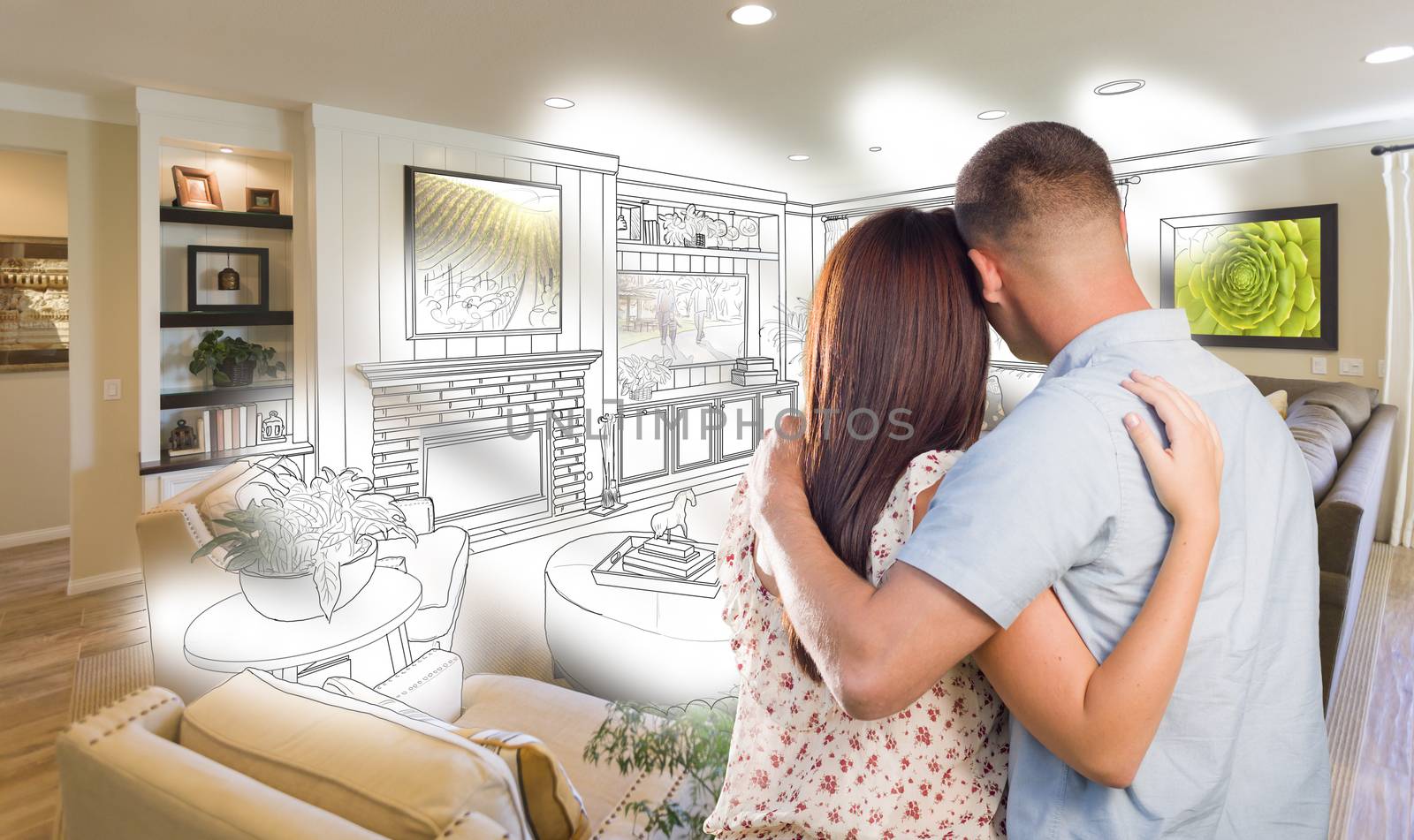 Military Couple Looking Over Living Room Design Drawing Photo Co by Feverpitched