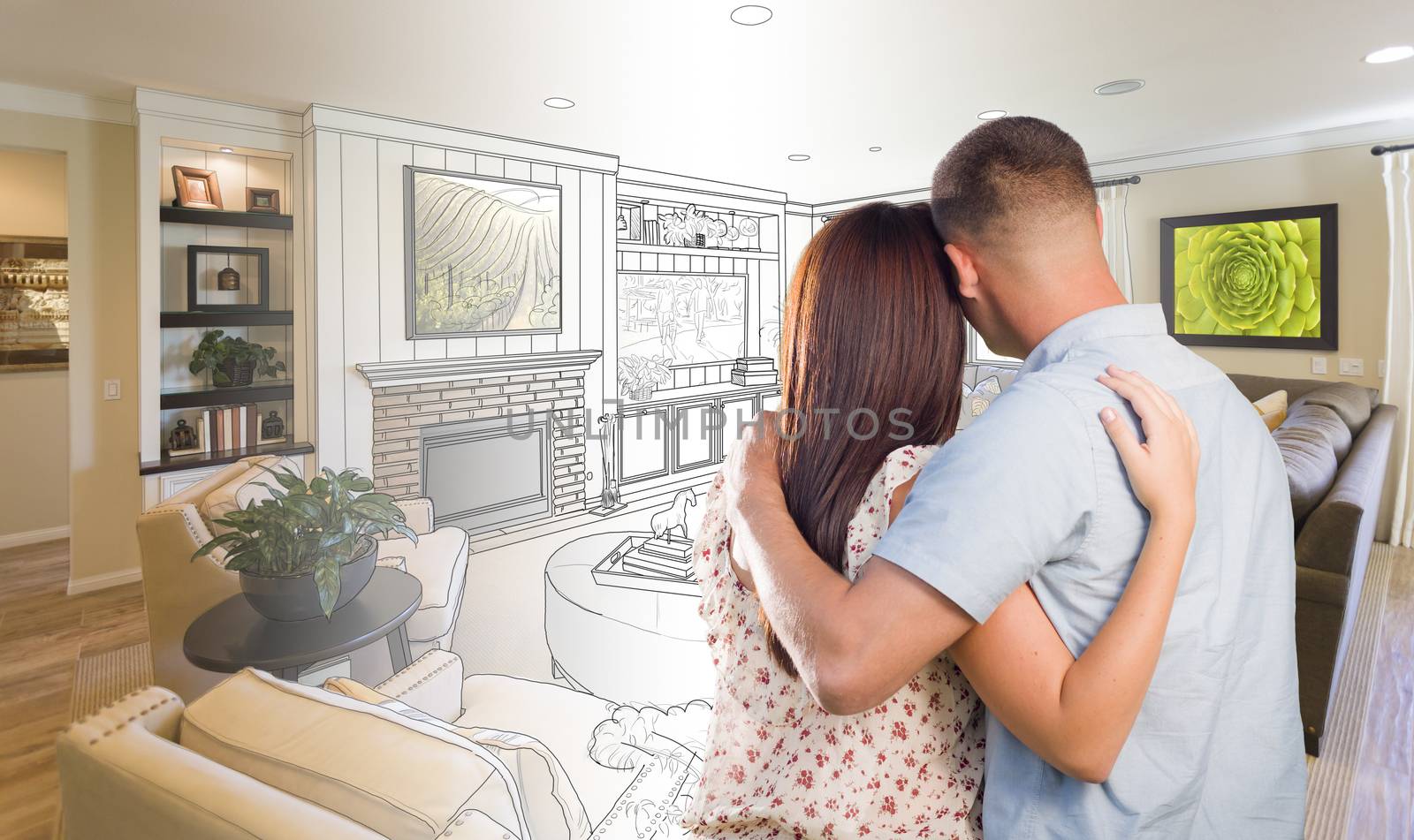 Military Couple Looking Over Living Room Design Drawing Photo Co by Feverpitched