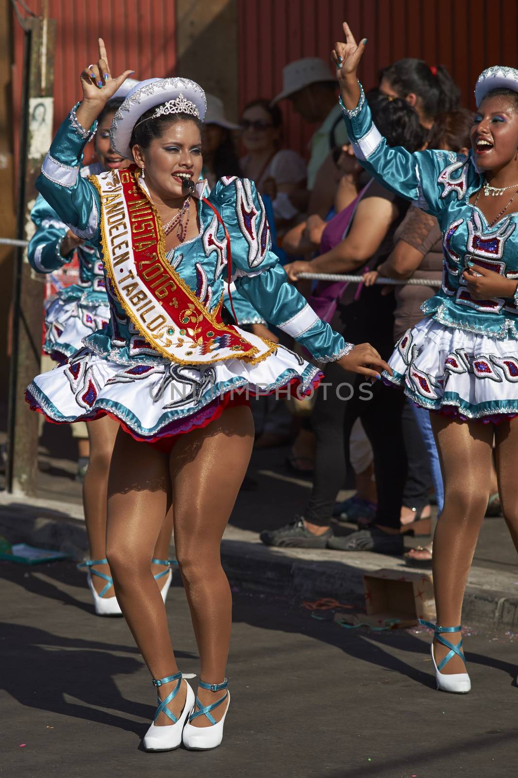 Caporales dance group performing at the annual Carnaval Andino con la Fuerza del Sol in Arica, Chile.
