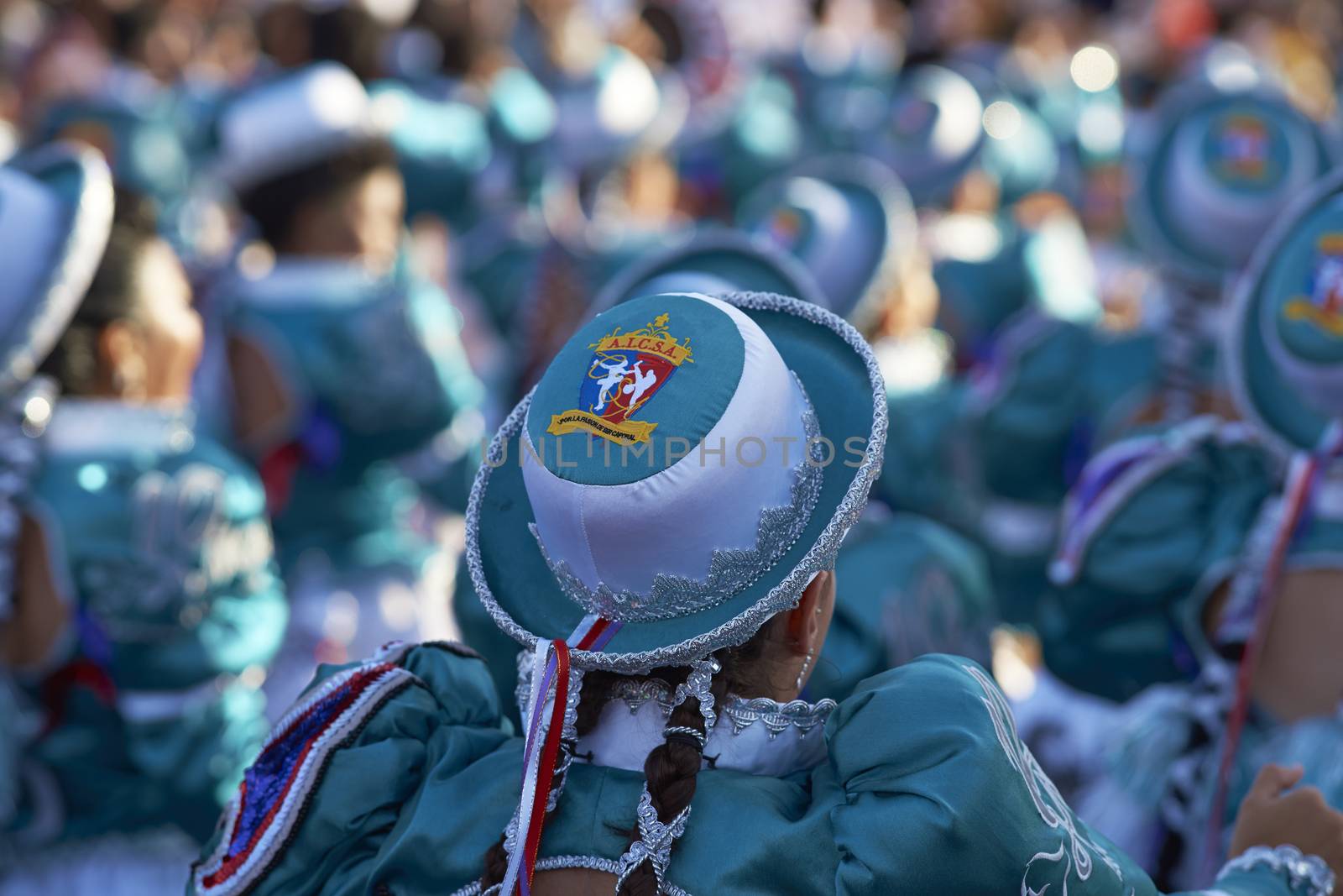 Caporales dance group performing at the annual Carnaval Andino con la Fuerza del Sol in Arica, Chile.