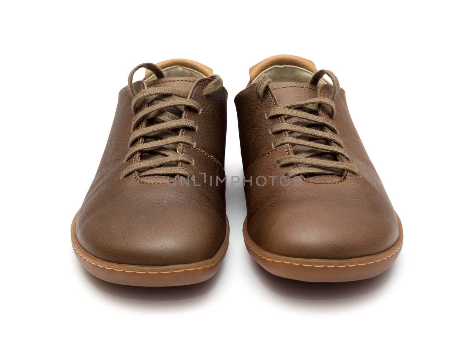Brown Leather Men Shoes isolated on white background by DNKSTUDIO