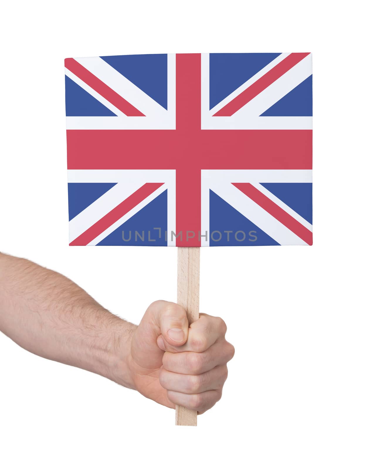 Hand holding small card - Flag of the UK by michaklootwijk