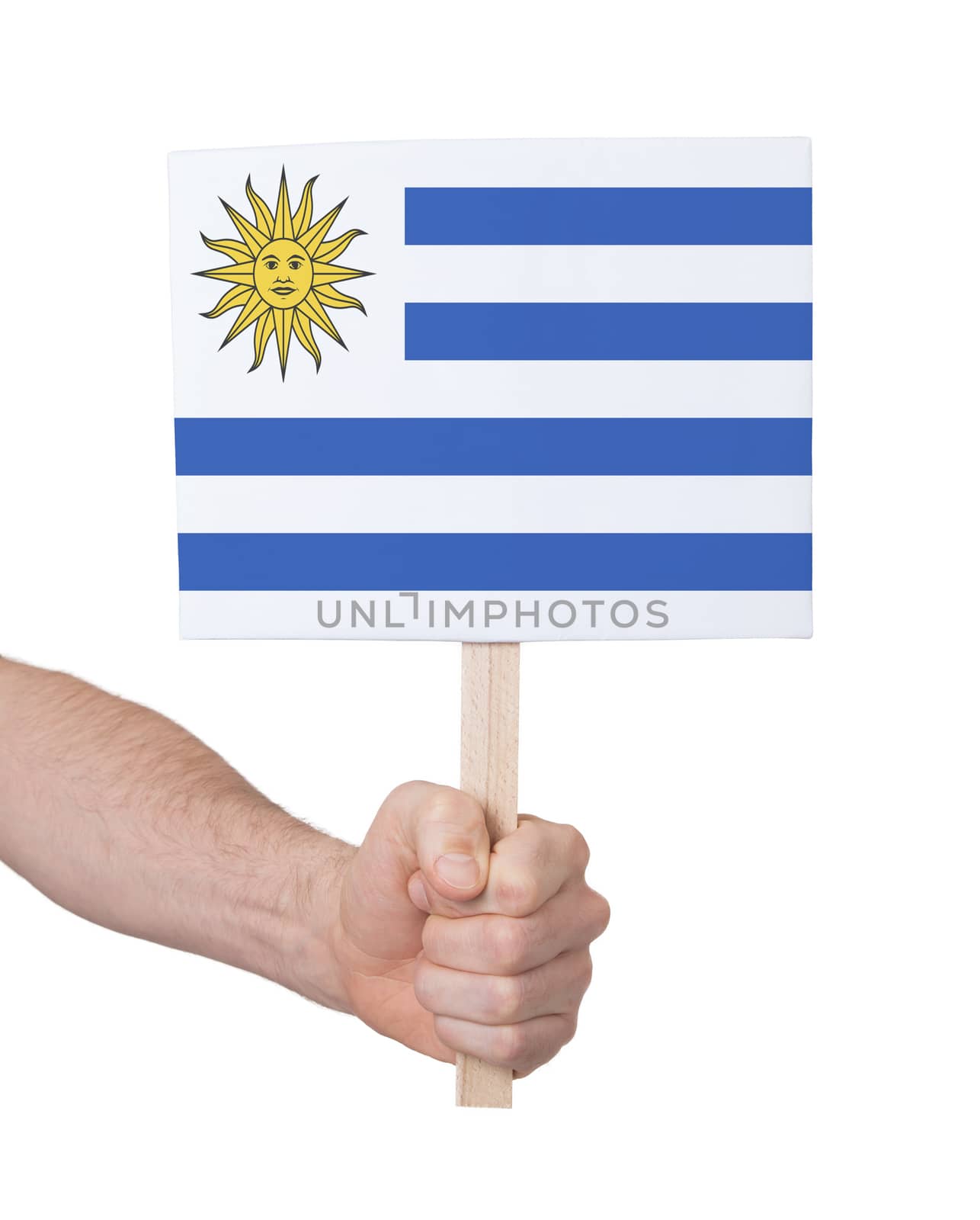 Hand holding small card - Flag of Uruguay by michaklootwijk