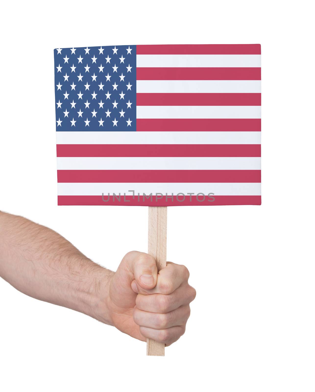 Hand holding small card - Flag of the USA by michaklootwijk