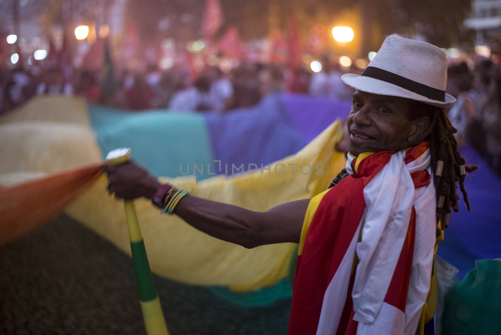 BRAZIL, Curitiba: A pro-government protester demonstrates in support of President Dilma Rousseff and former President Luiz Inacio Lula da Silva in Curitiba, Brazil, on March 18, 2016. Brazilian President Dilma Rousseff's supporters took to the streets Friday to fight back at attempts to oust her, as a flurry of court battles raged over her controversial cabinet appointment of predecessor Luiz Inacio Lula da Silva. 