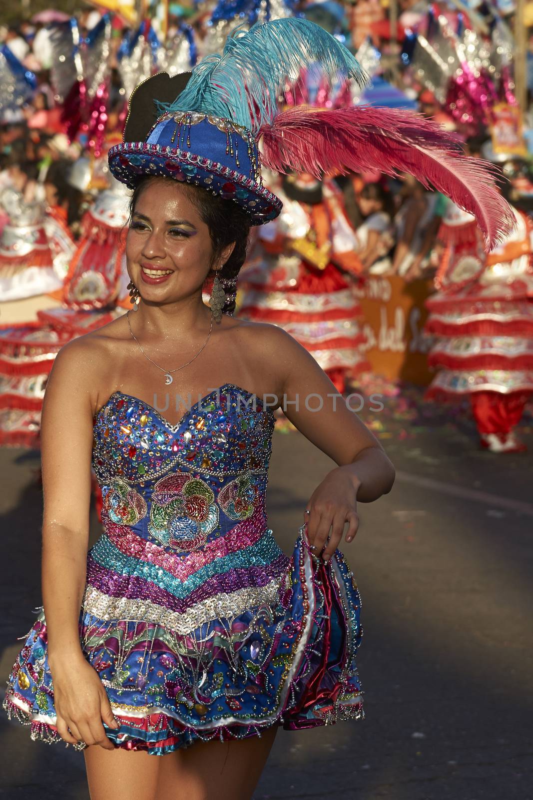 Morenada dancer in traditional Andean costume performing at the annual Carnaval Andino con la Fuerza del Sol in Arica, Chile.