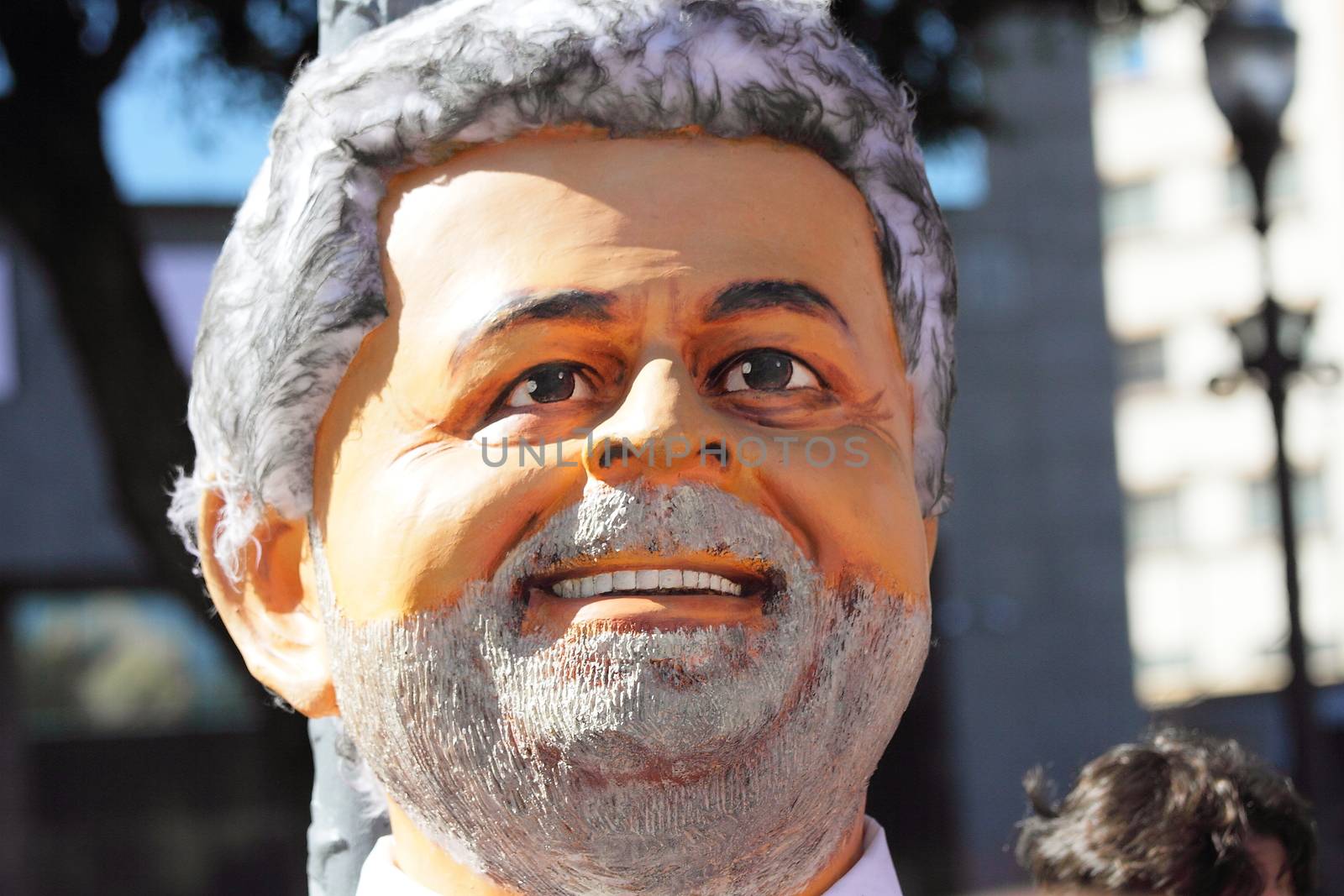 BRAZIL, Rio de Janeiro: A puppet of former President Luiz Inacio Lula da Silva is seen during a demonstration in support of President Dilma Rousseff and former President Luiz Inacio Lula da Silva in Rio de Janeiro, Brazil, on March 18, 2016. Brazilian President Dilma Rousseff's supporters took to the streets Friday to fight back at attempts to oust her, as a flurry of court battles raged over her controversial cabinet appointment of predecessor Luiz Inacio Lula da Silva. 