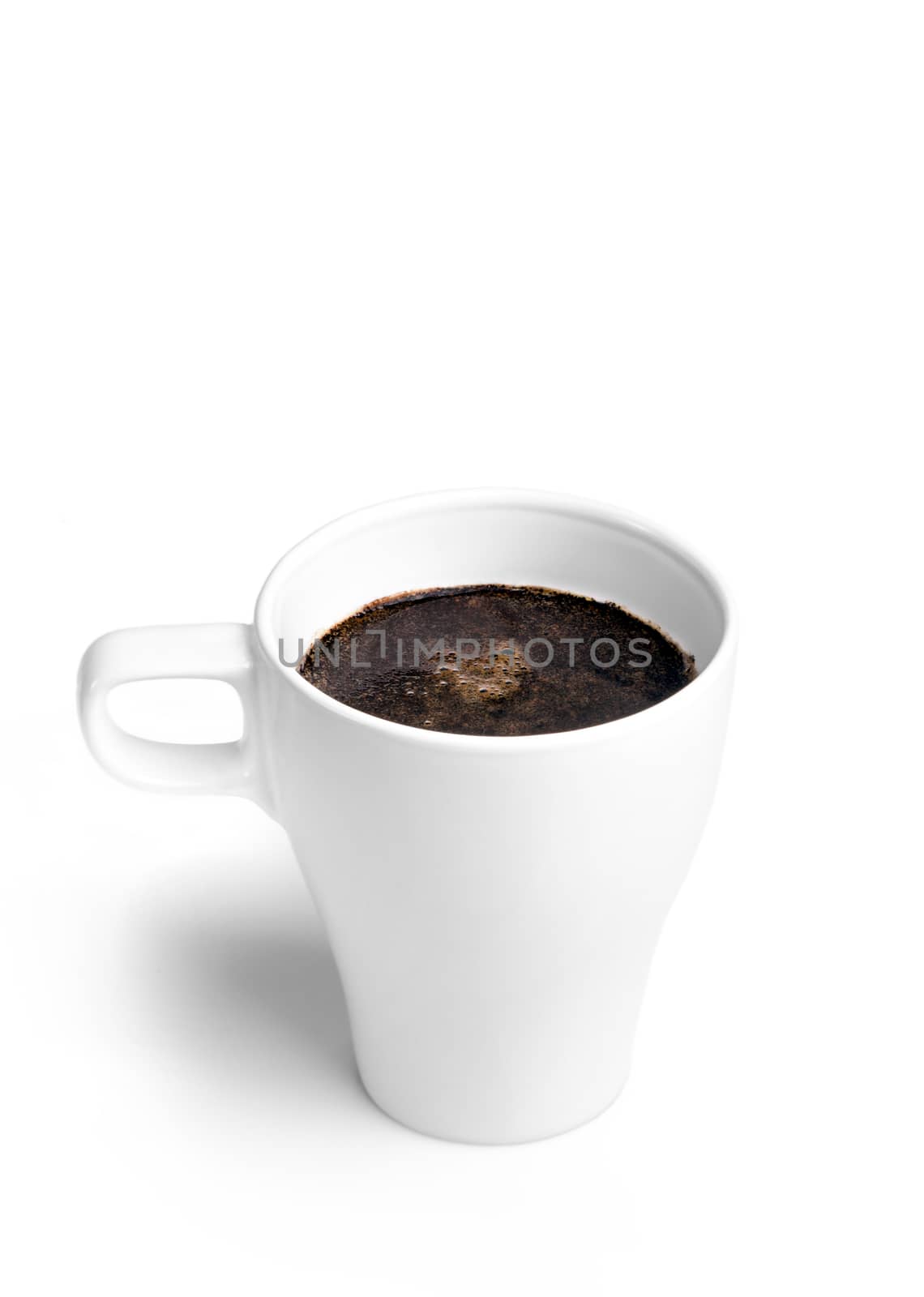Whie cup of coffee isolated on white background.