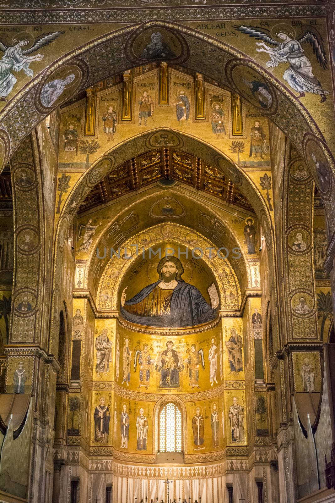 Interior of the cathedral Santa Maria Nuova of Monreale in Sicily, Italy by ankarb