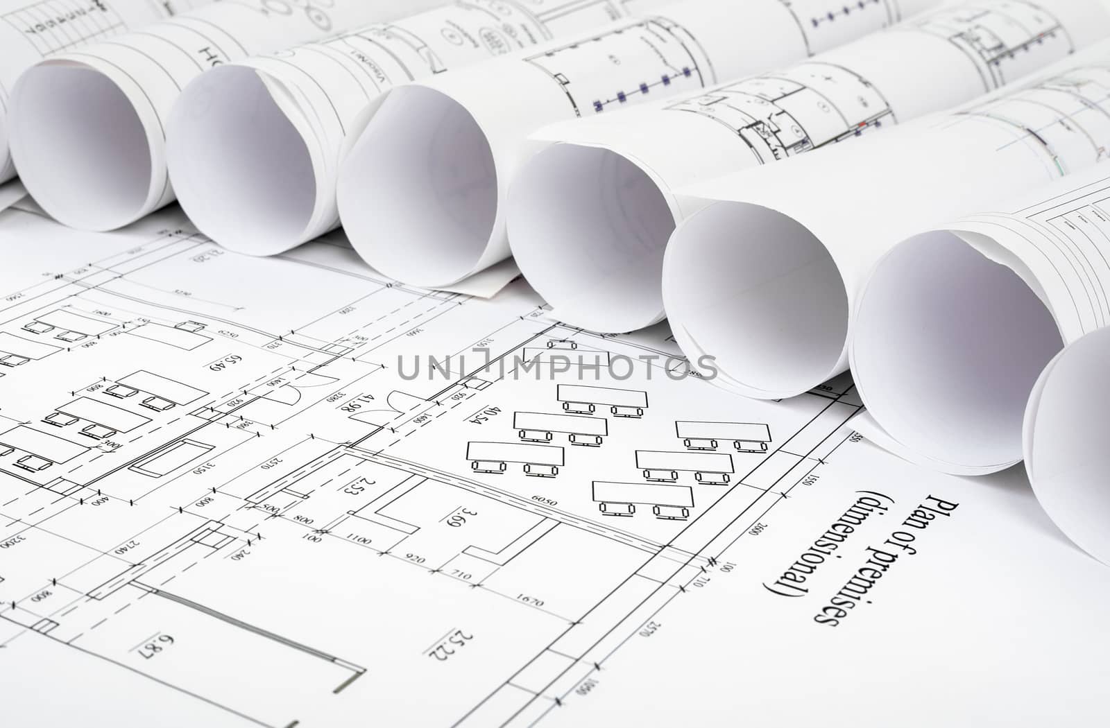 Architecture plan and rolls of blueprints by cherezoff