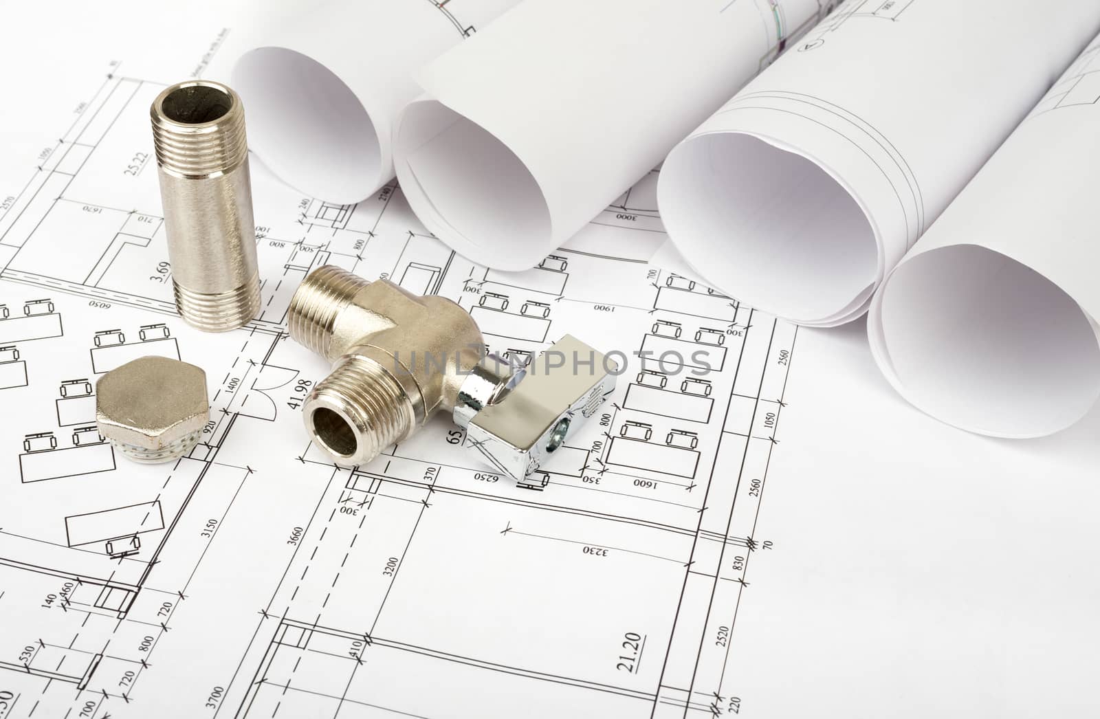 Architecture plan and rolls of blueprints by cherezoff