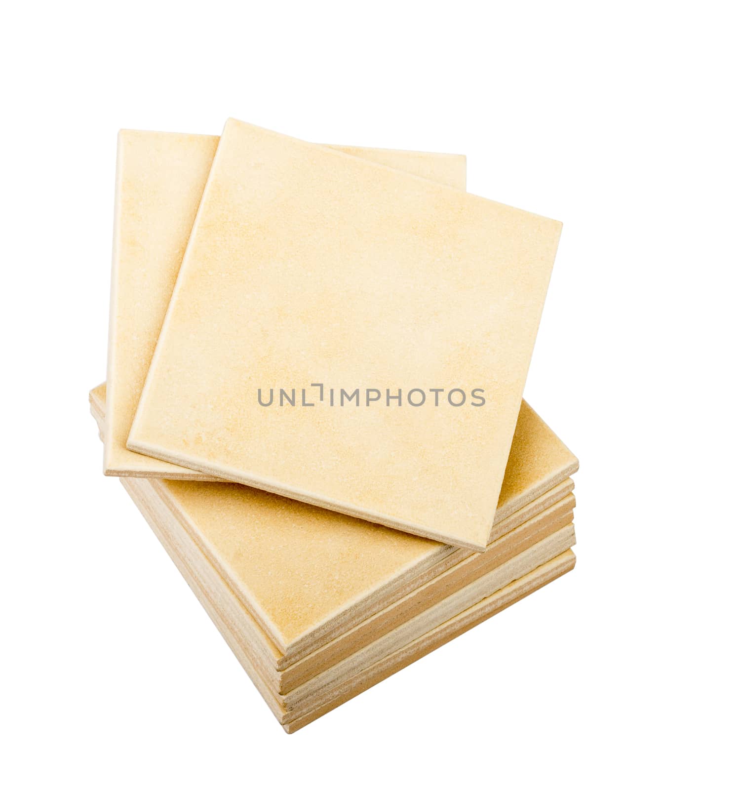Stack of tiles isolated on white background, top view