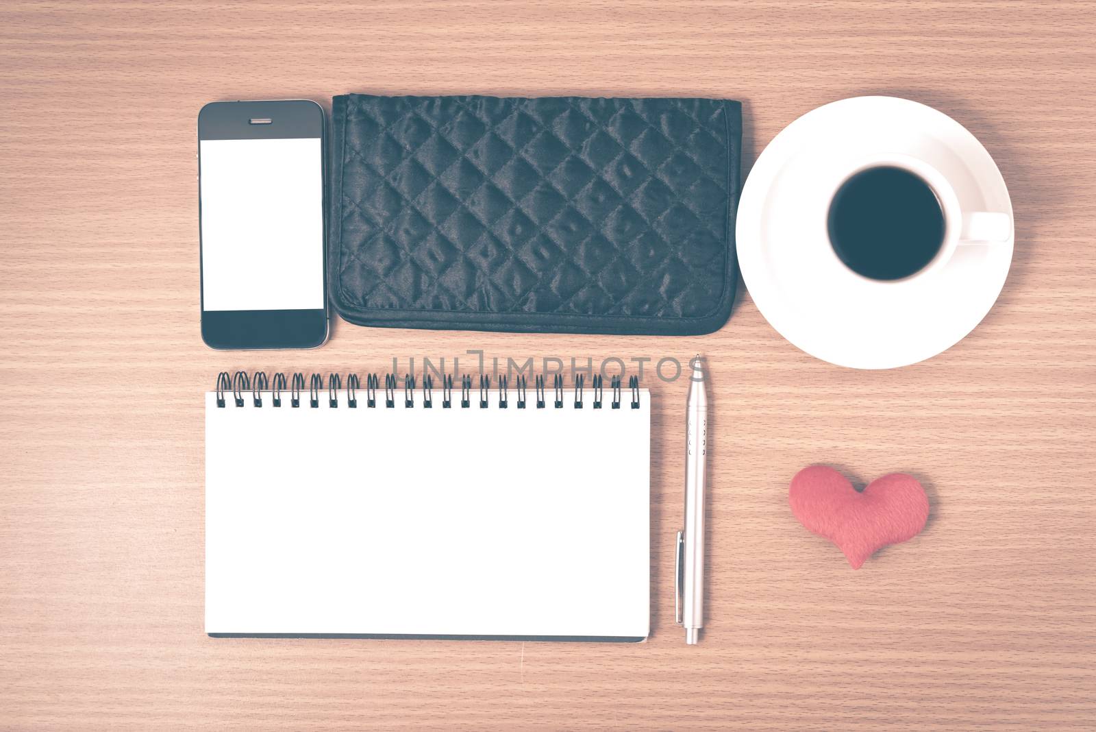 desktop : coffee with phone,notepad,wallet,heart vintage style by ammza12