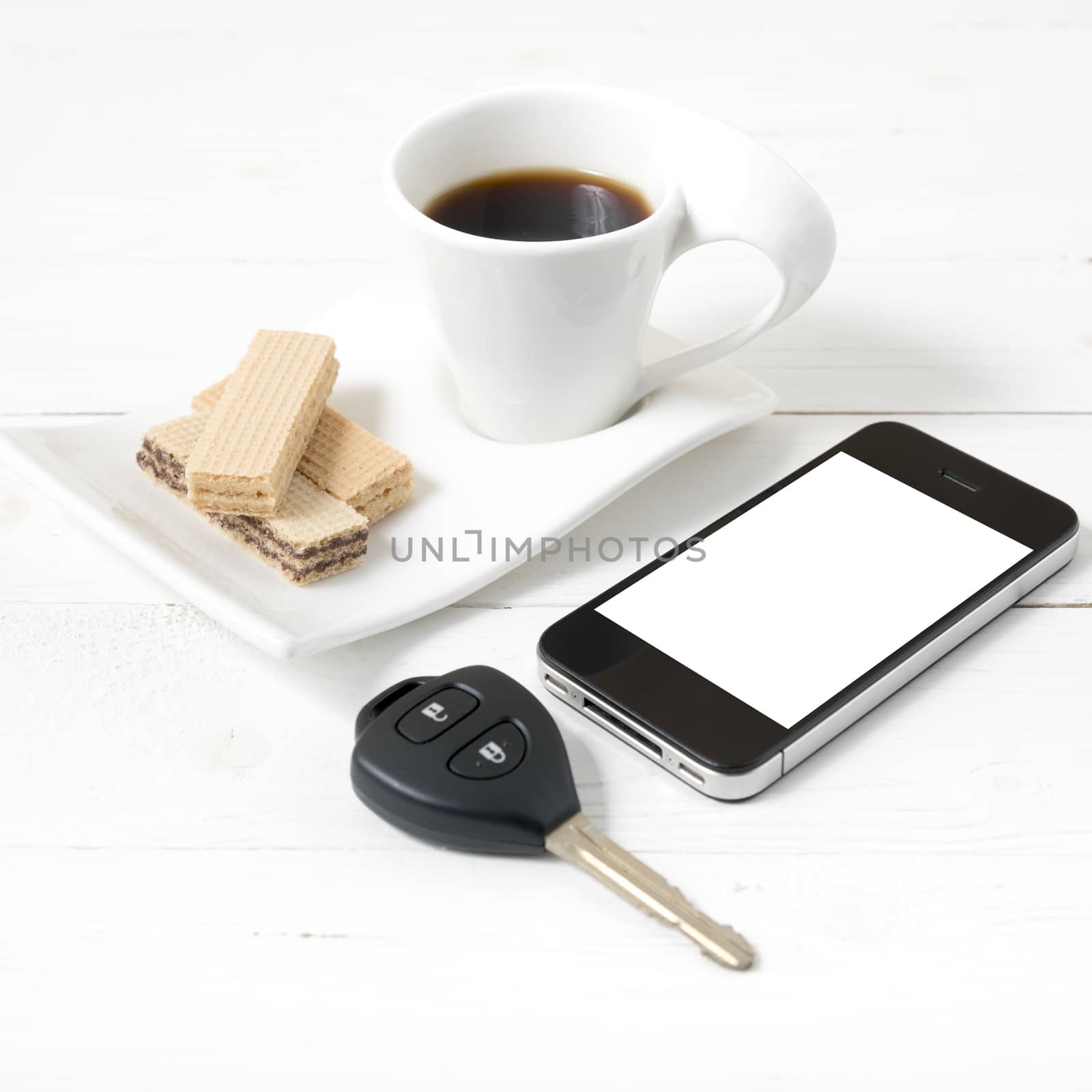 coffee cup with wafer,phone,car key by ammza12
