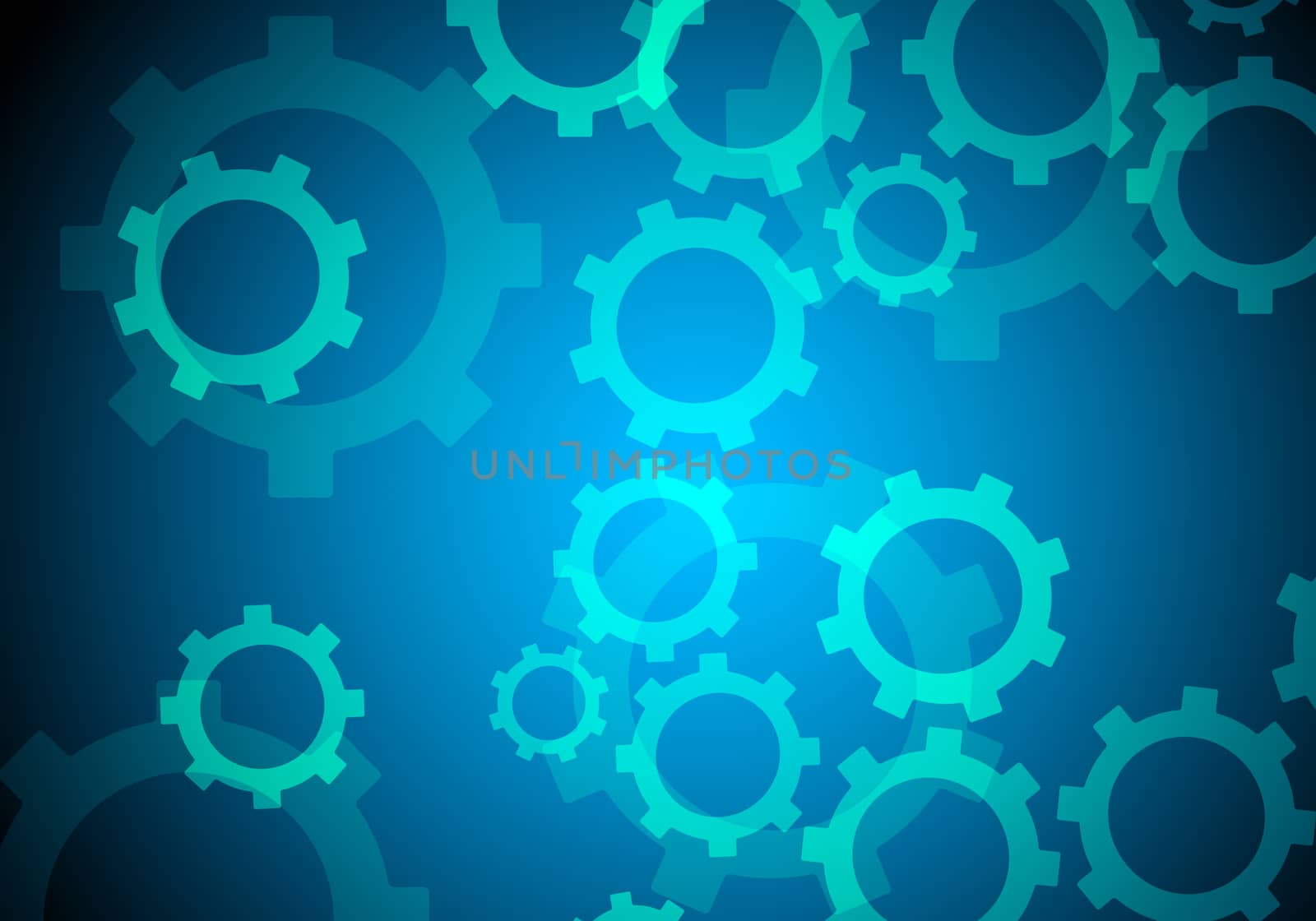 Set of mechanical gears on blue background