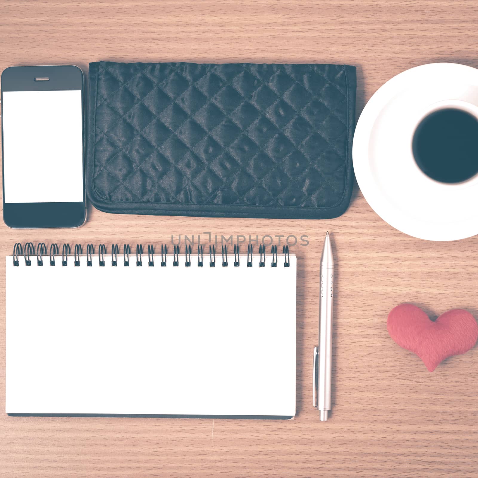 desktop : coffee with phone,notepad,wallet,heart vintage style by ammza12