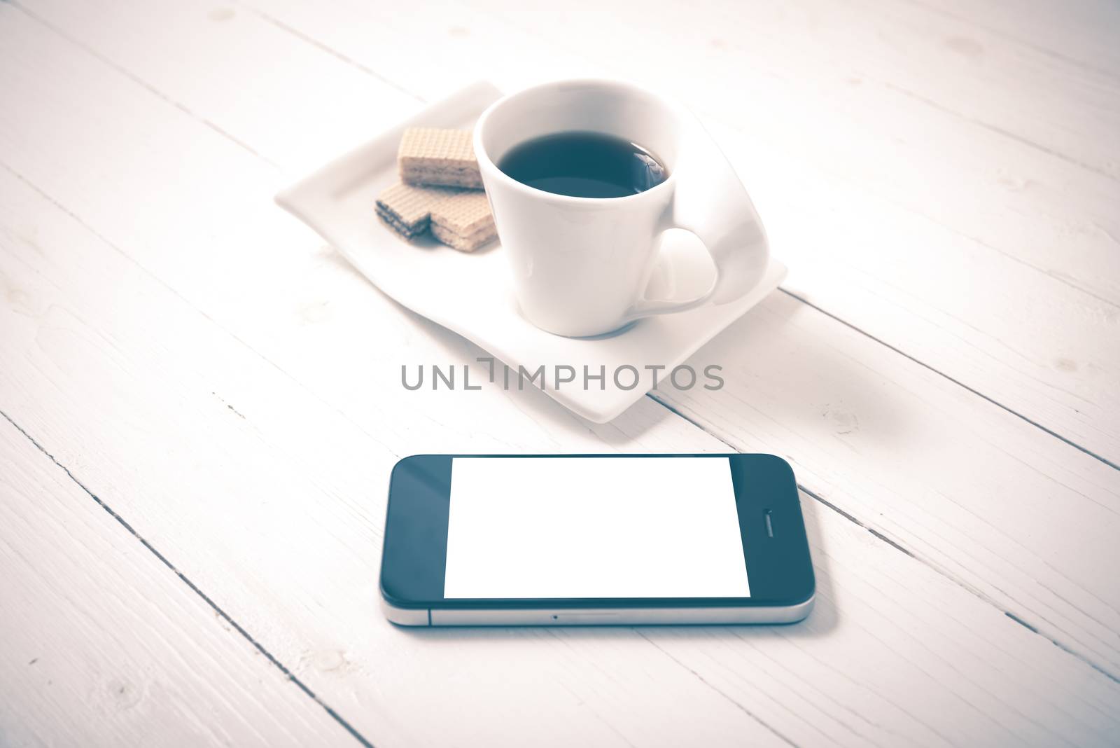 coffee cup with wafer and phone vintage style by ammza12