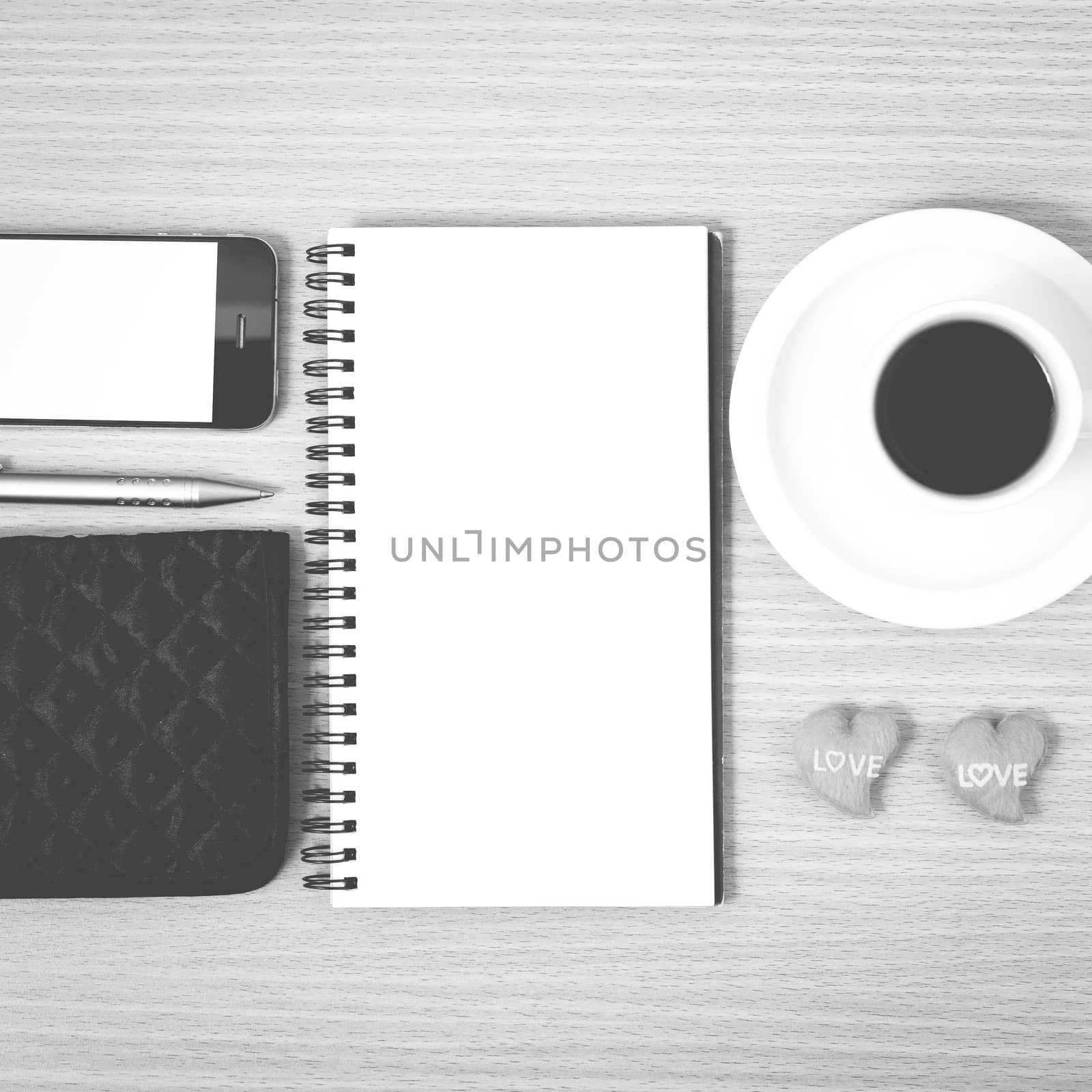 working table : coffee with phone,notepad,wallet and red heart b by ammza12