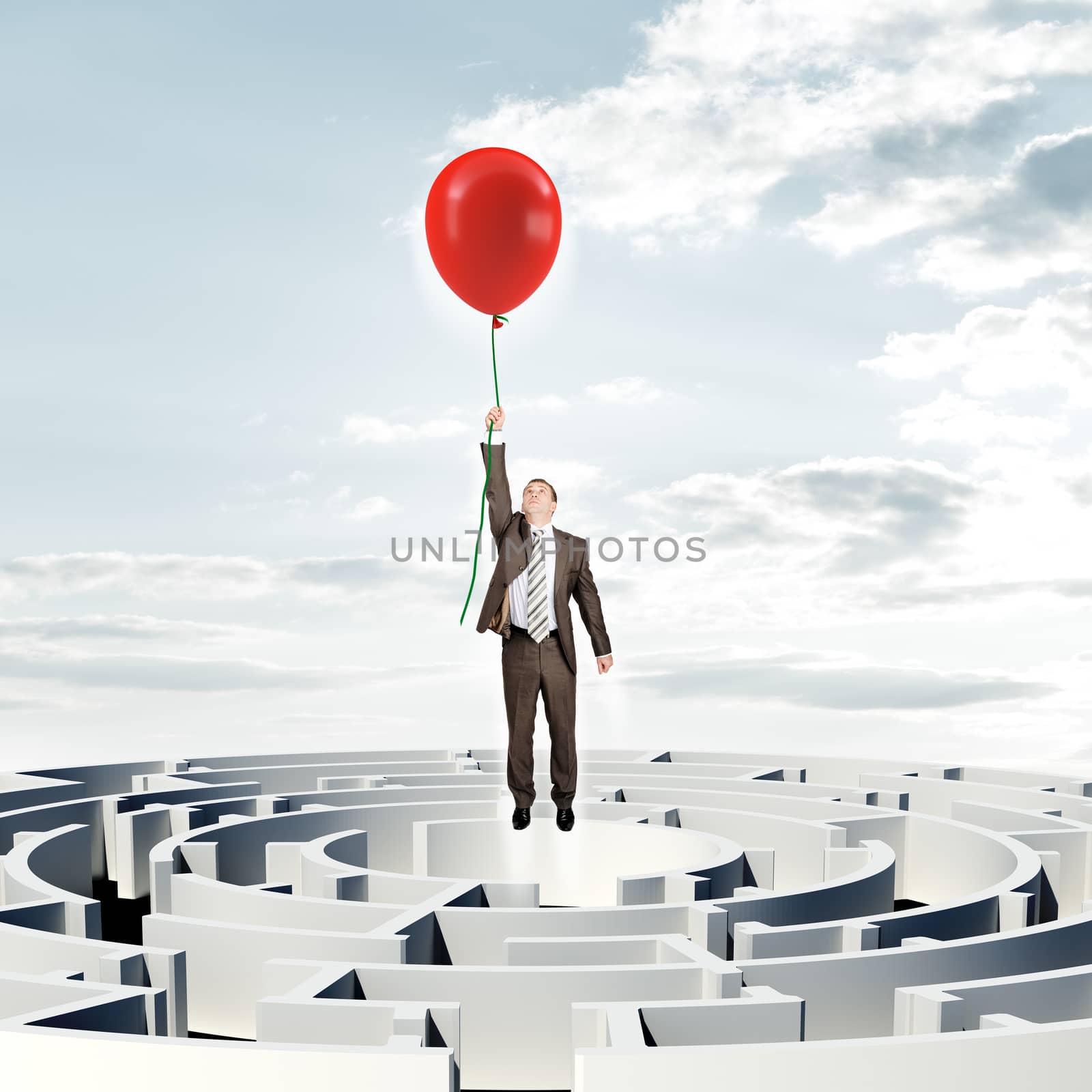 Businessman flying with balloon by cherezoff