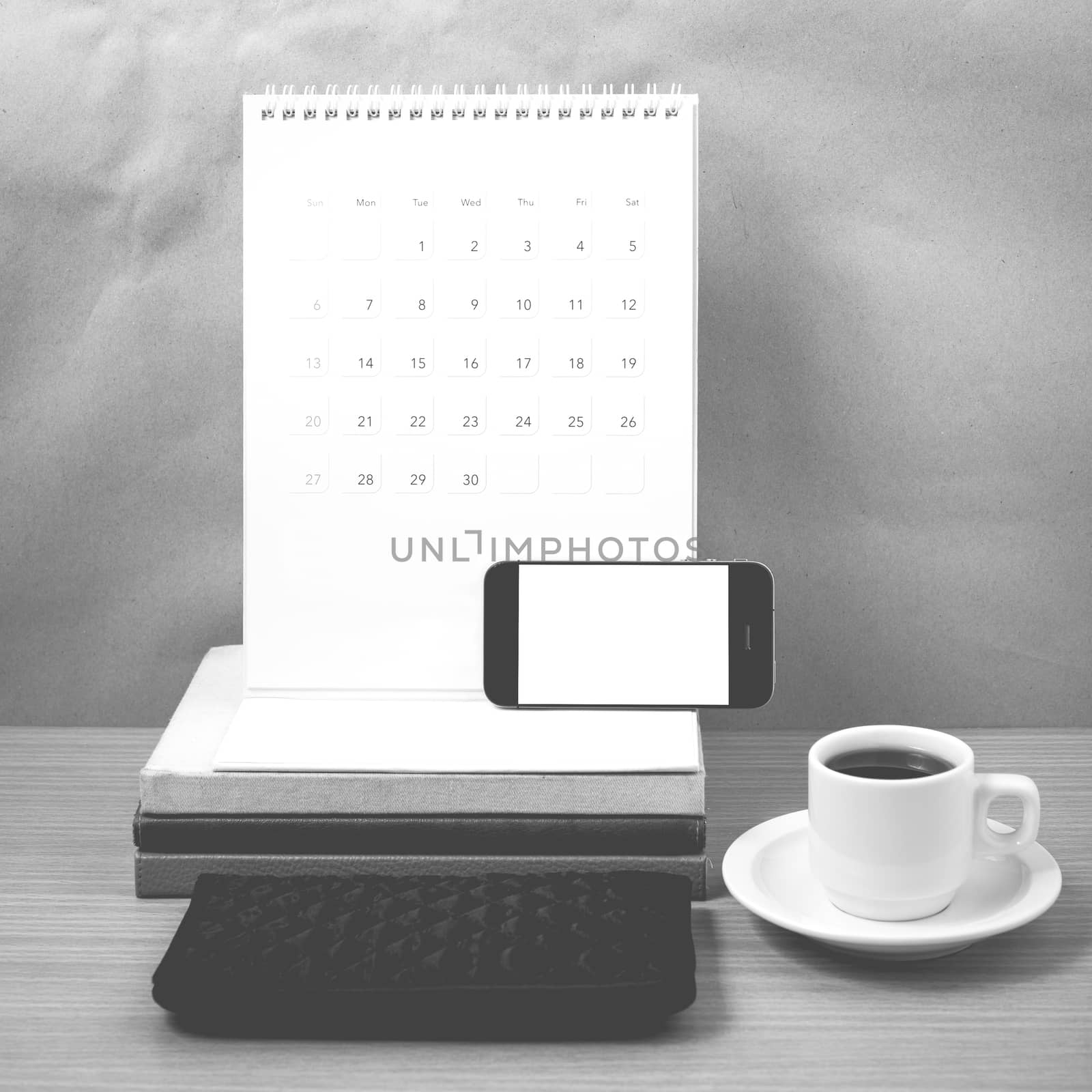 working table : coffee with phone,stack of book and wallet black by ammza12