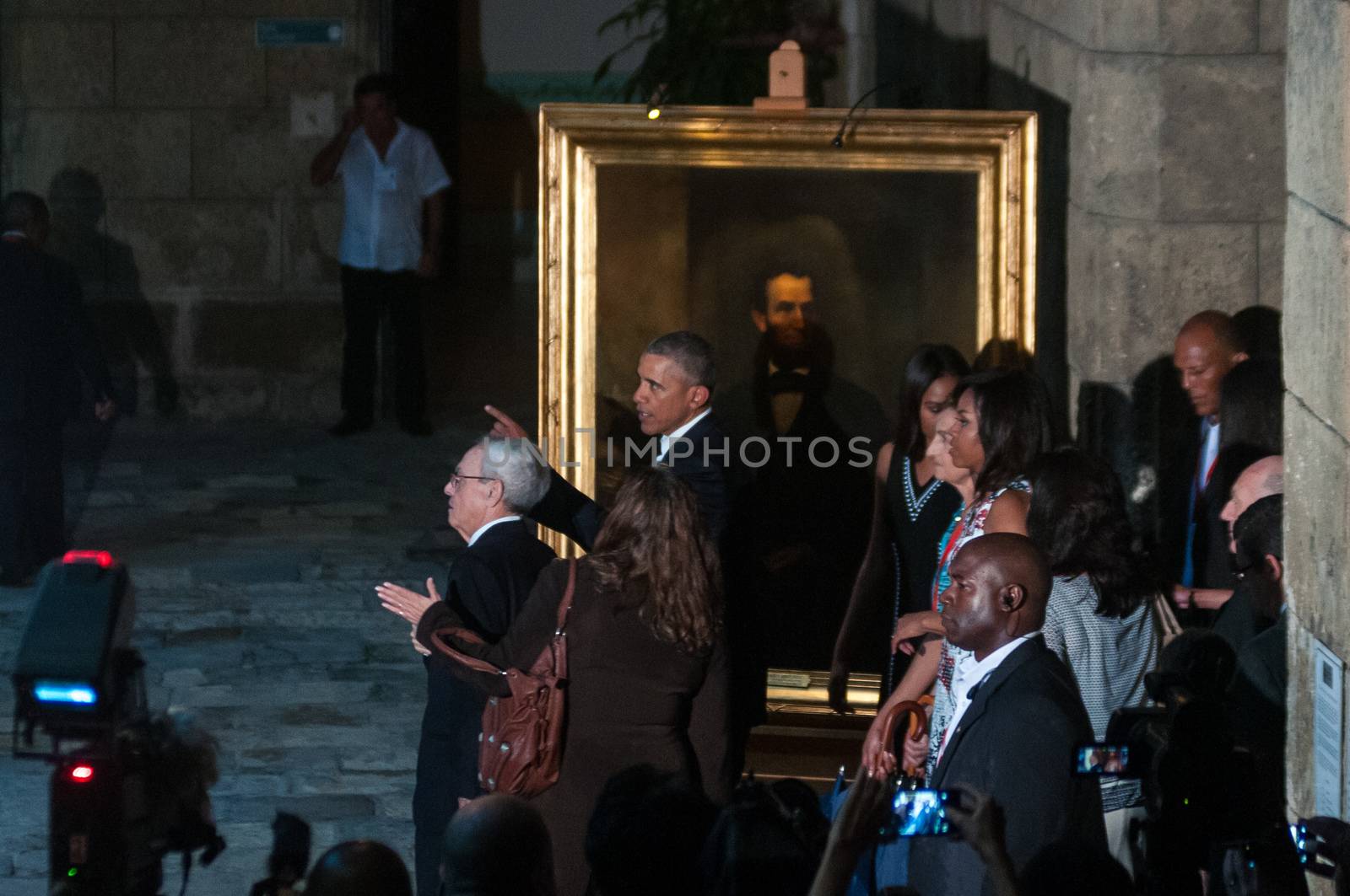 CUBA, Havana: US President Barack Obama (c) and his family are pictured at the Museum of the City during a visit to the Old Havana on March 20, 2016. Barack Obama on Sunday became the first US president in 88 years to visit Cuba, touching down in Havana for a landmark trip aimed at ending decades of Cold War animosity.