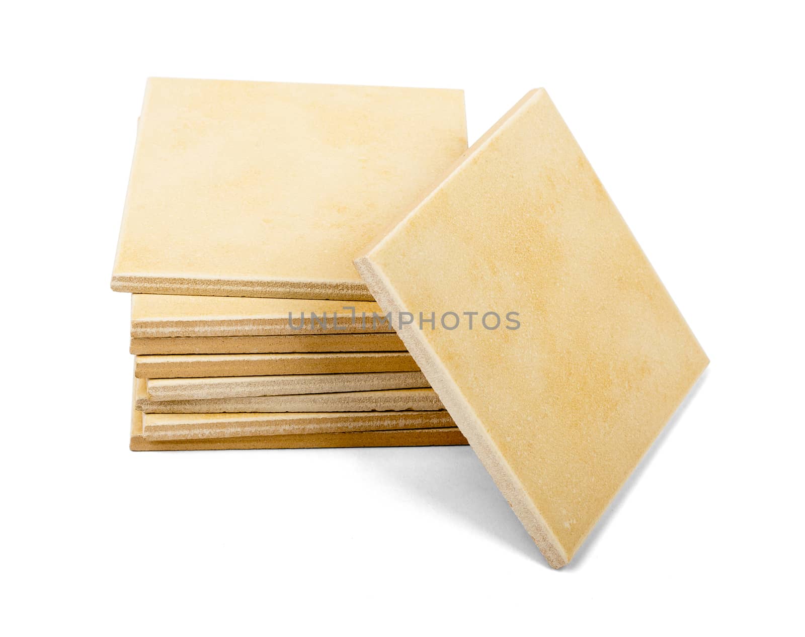 Stack of tiles isolated on white background