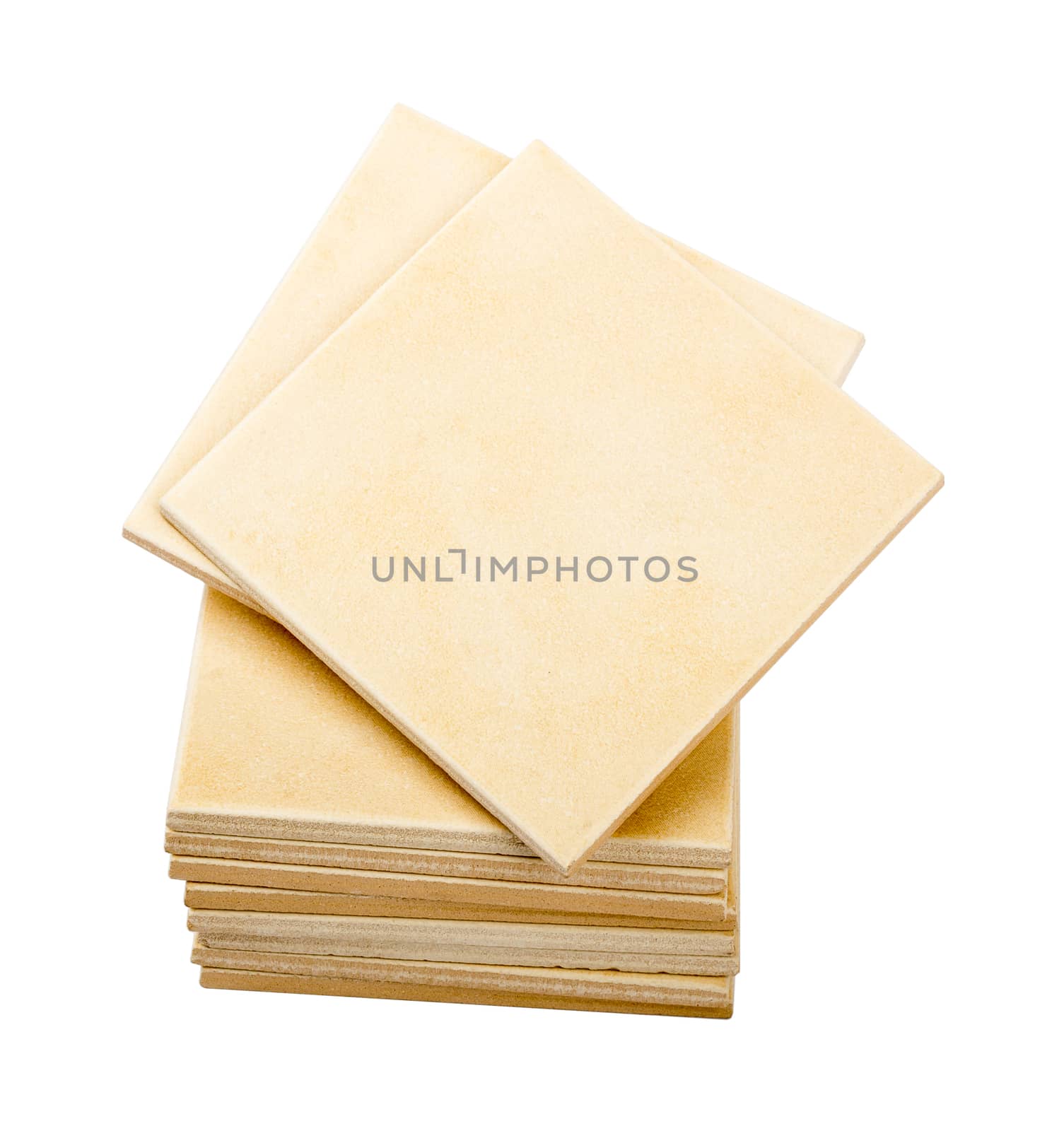 Stack of tiles isolated on white background, top view