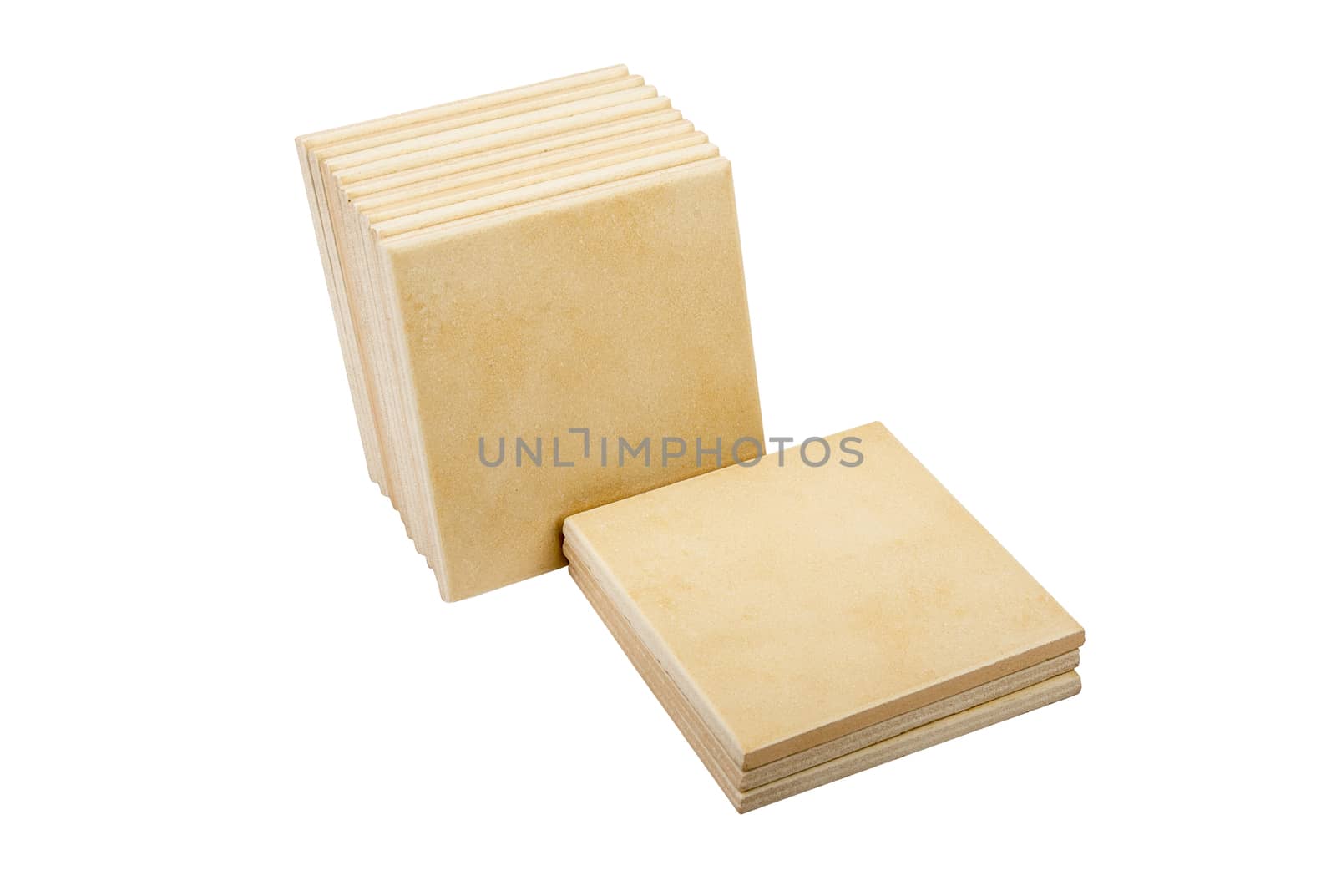 Stack of tiles isolated on white background, side view