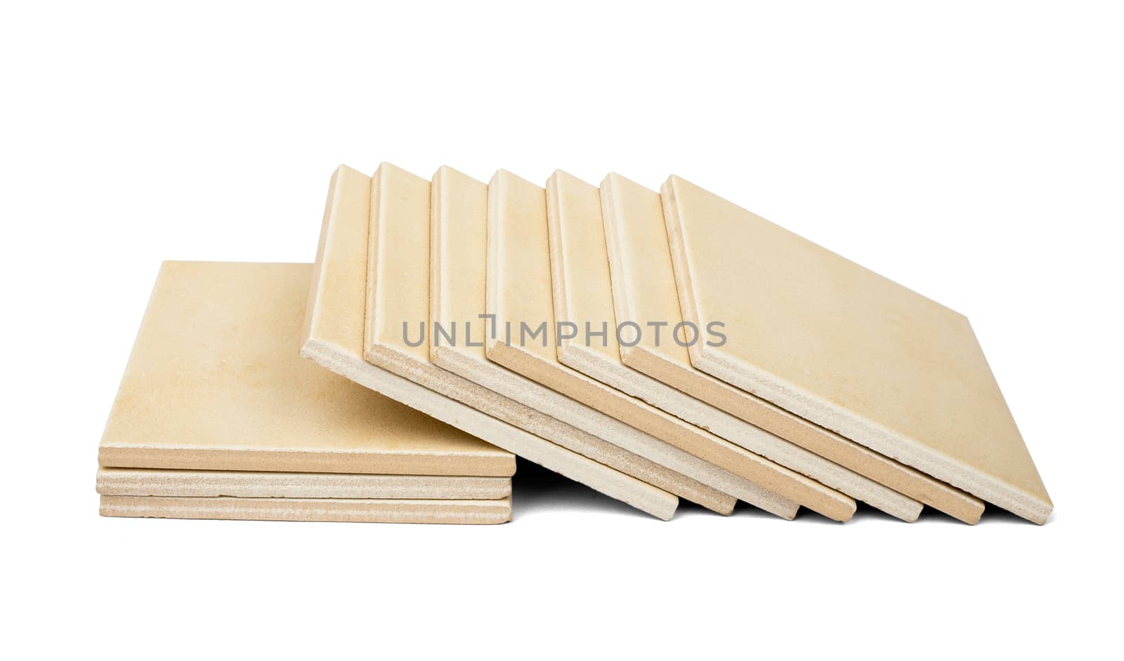 Set of tiles isolated on white background, side view