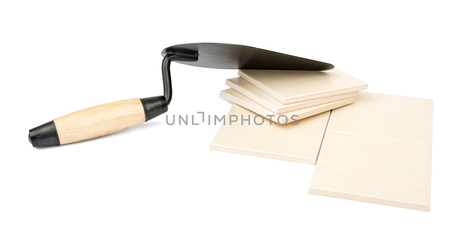 Set of tiles with pallet-knife isolated on white background