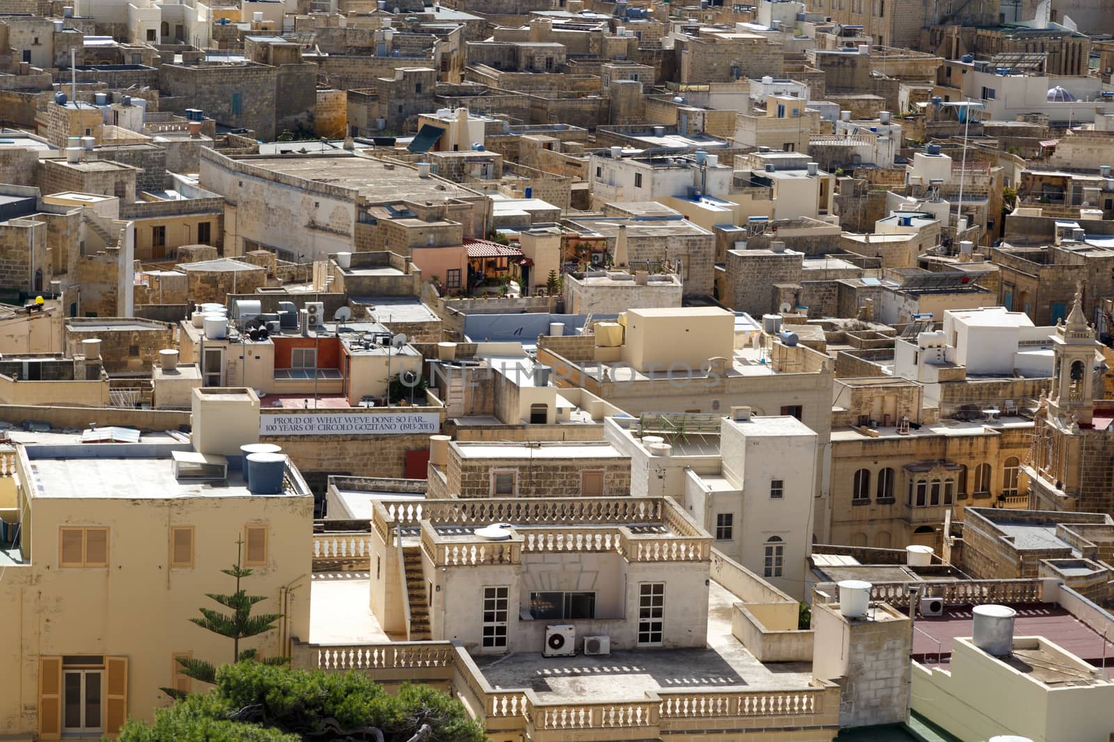 VICTORIA, MALTA - OCTOBER 31, 2015 : View of Victoria city in Malta, with historical limestone buildings.
