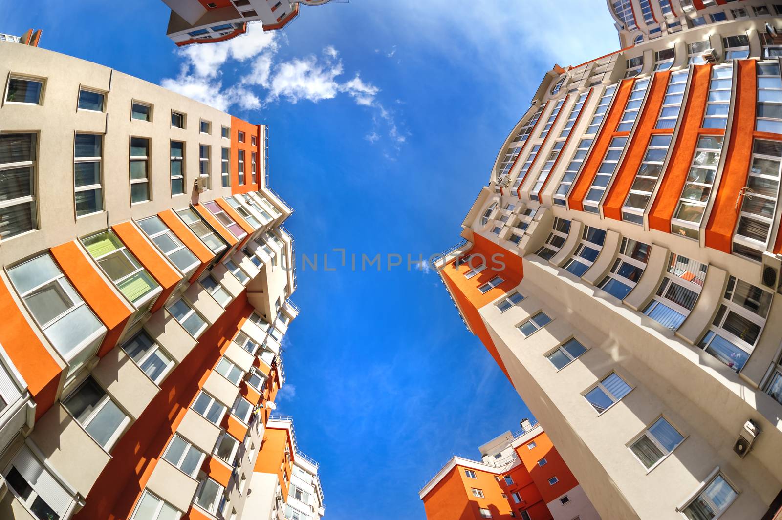 Fisheye shot of new apartments buildings exterior