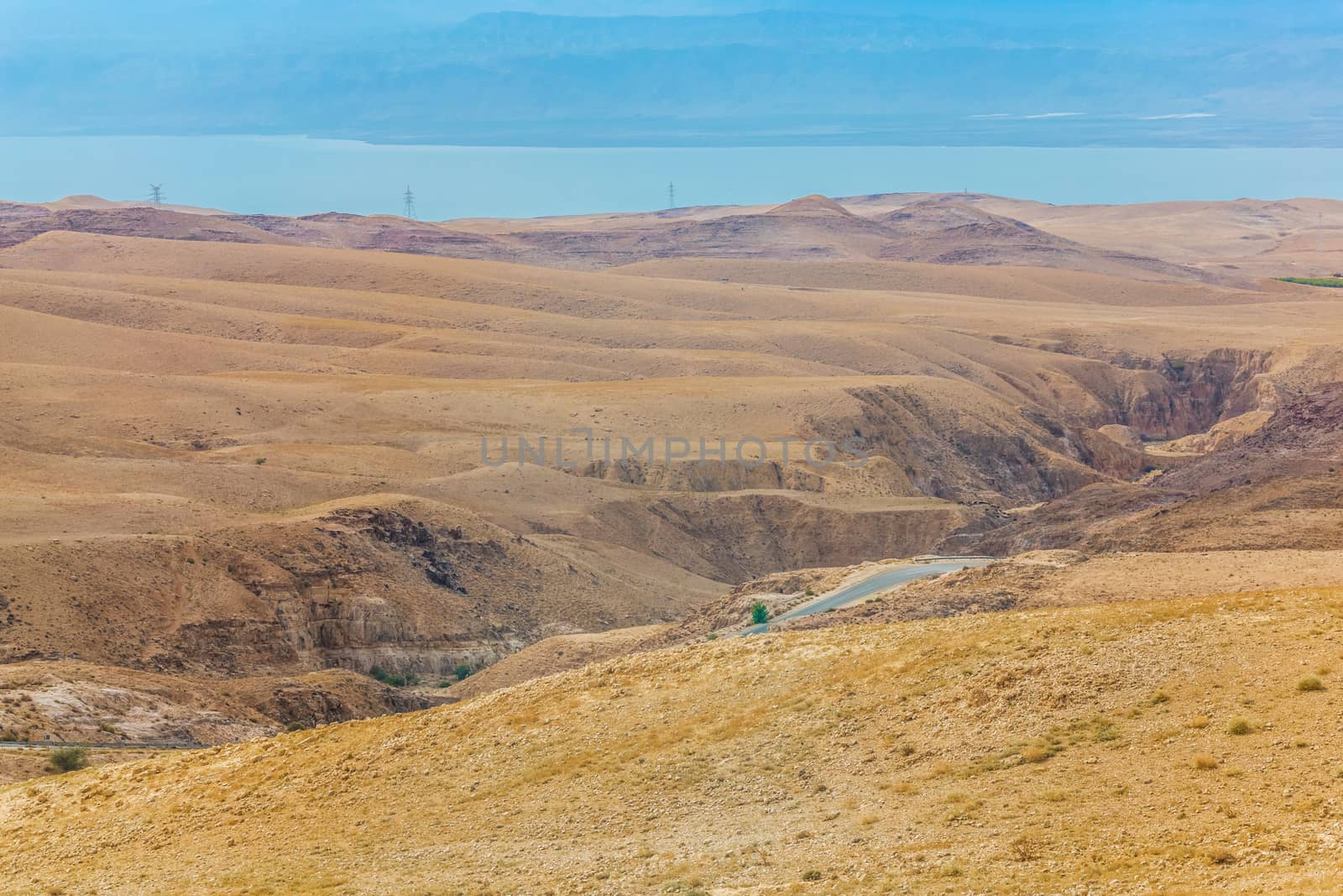 Sand and gravel hills and ravines in the mountain areas of Jordan. Desert mountain landscape