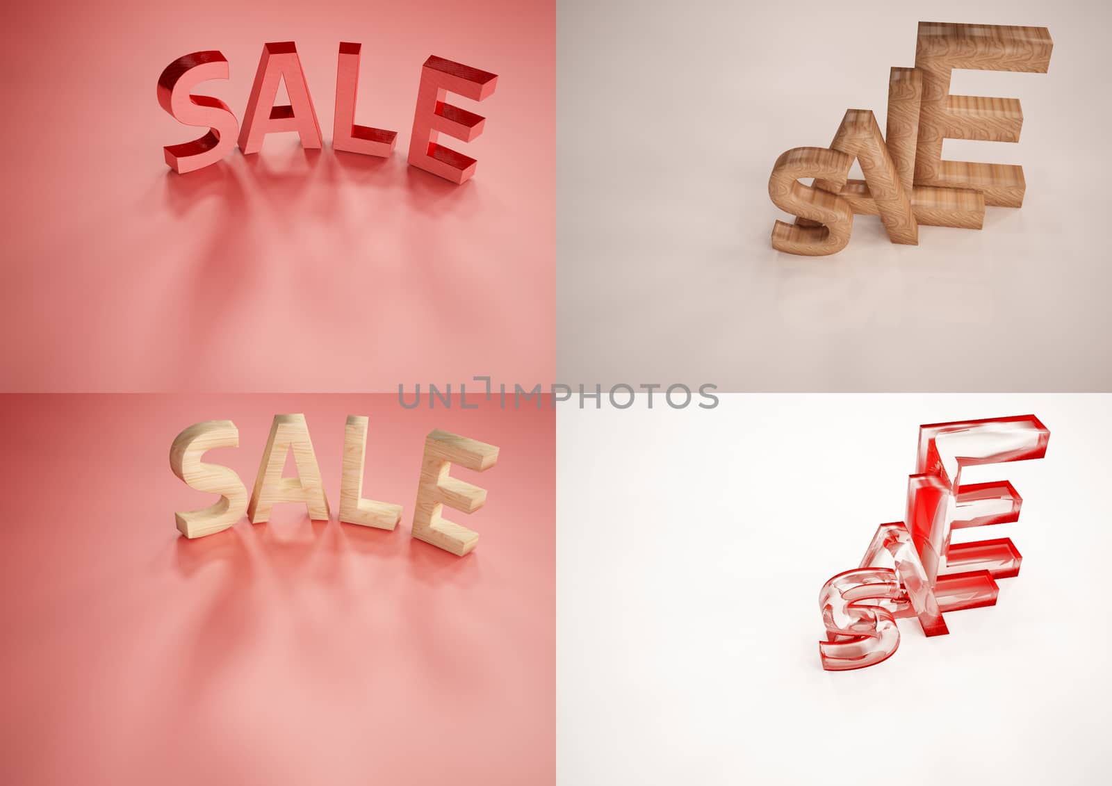 Set of pictures dimensional inscription of SALE on background.