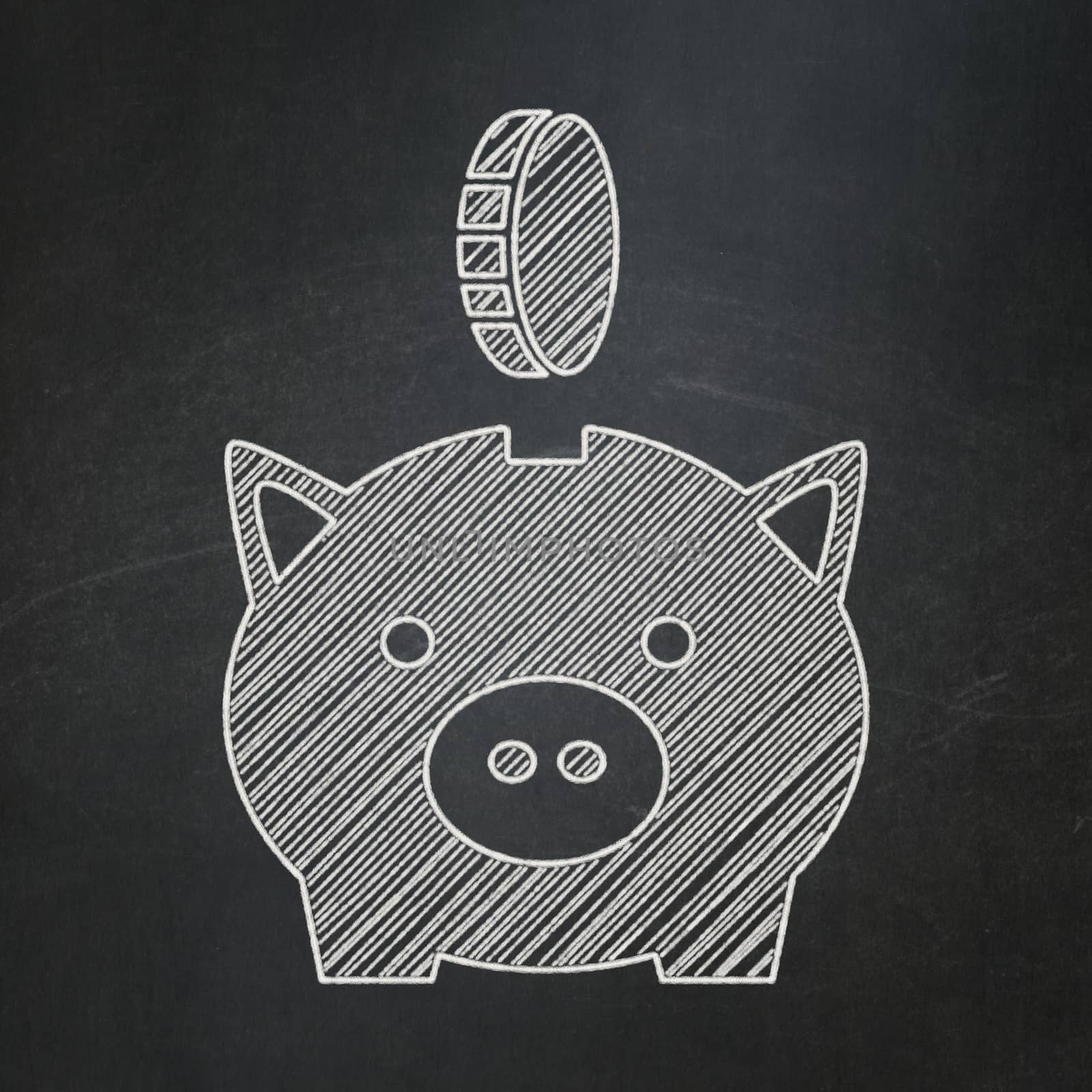 Banking concept: Money Box With Coin icon on Black chalkboard background