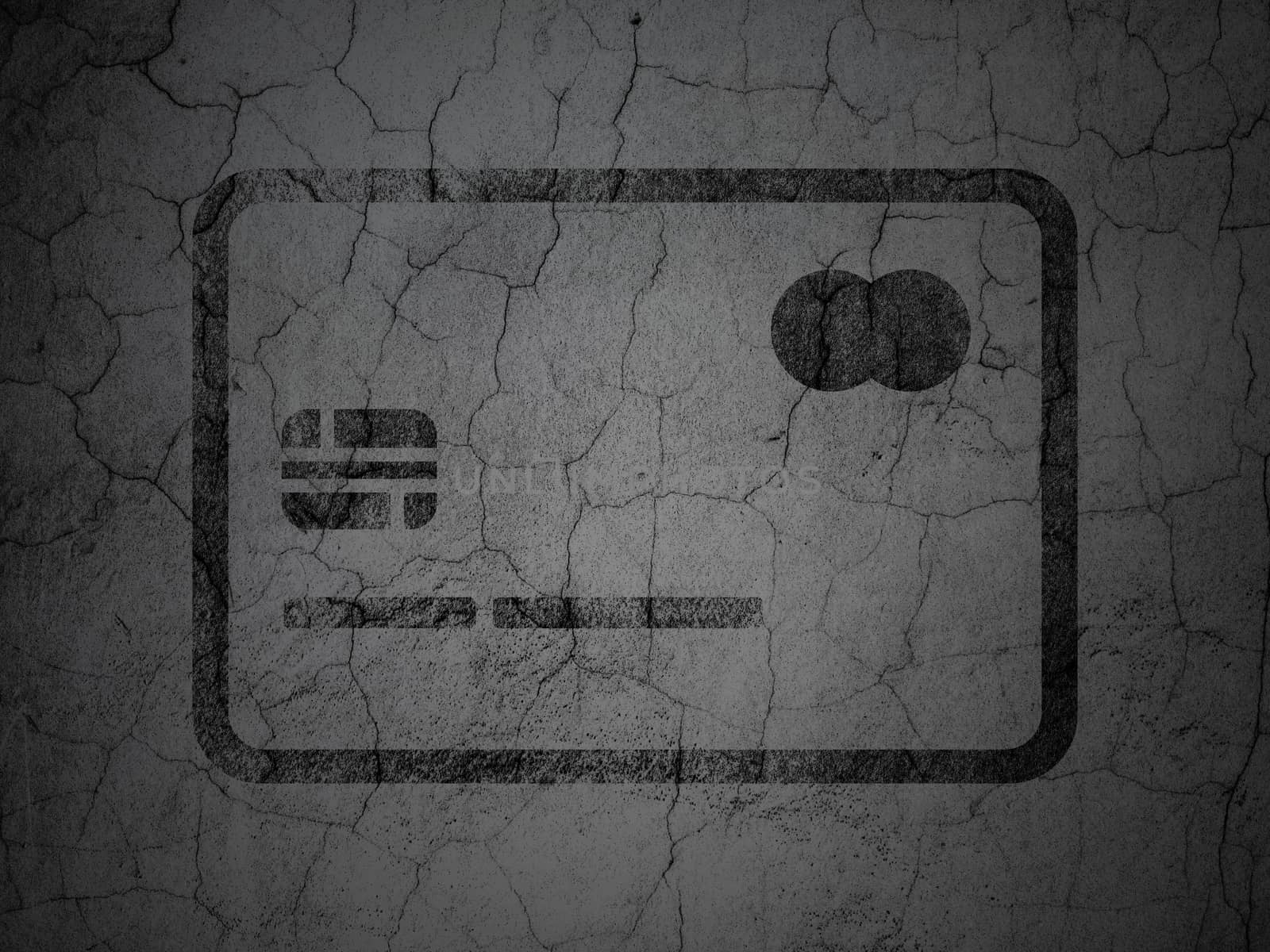 Banking concept: Black Credit Card on grunge textured concrete wall background