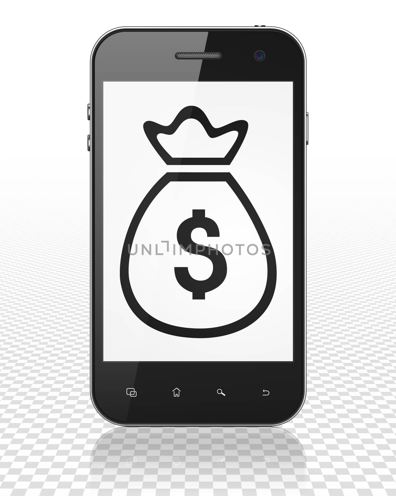 Money concept: Smartphone with Money Bag on display by maxkabakov