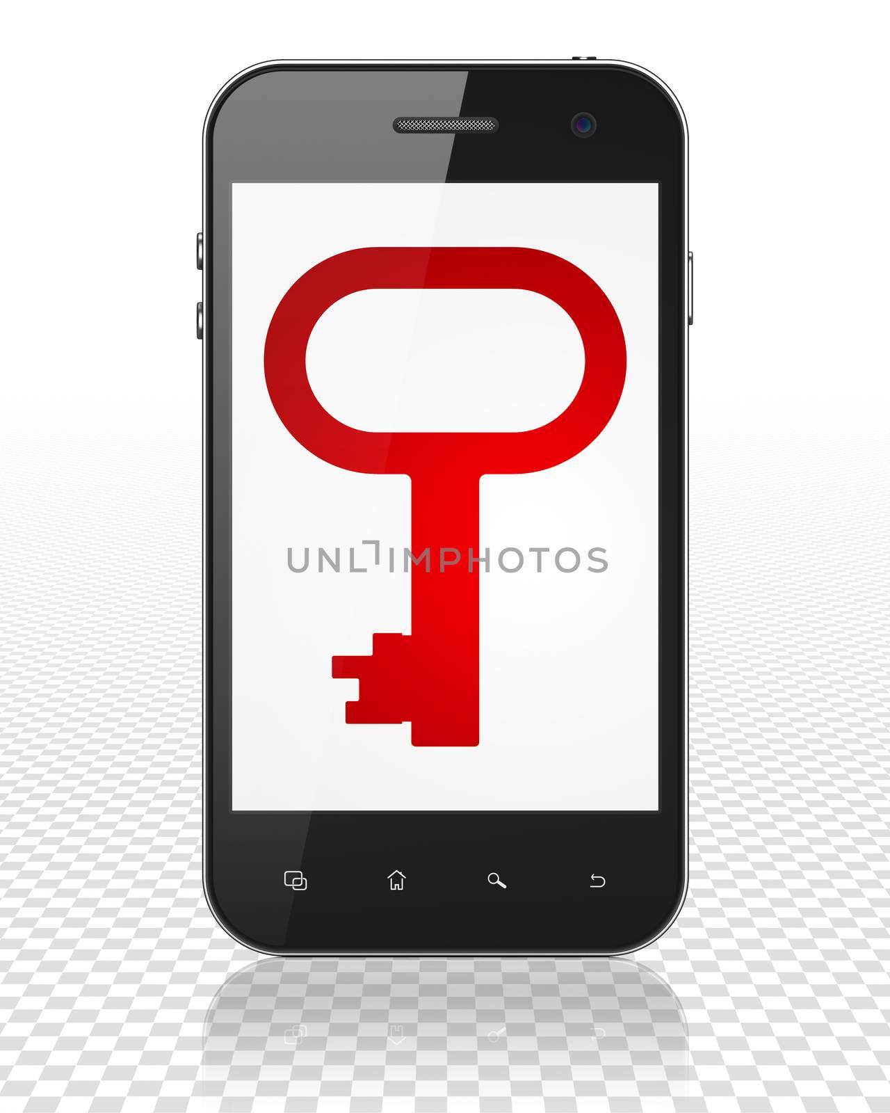 Privacy concept: Smartphone with red Key icon on display