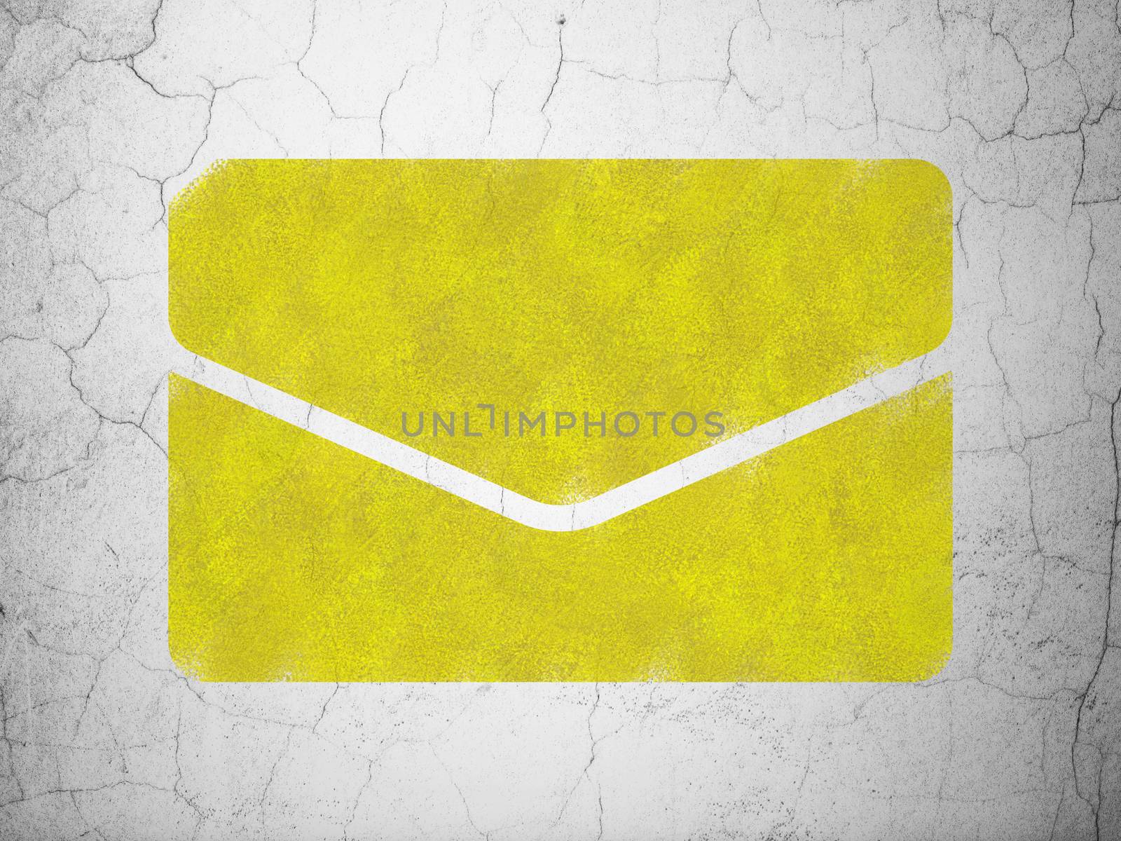 Finance concept: Yellow Email on textured concrete wall background