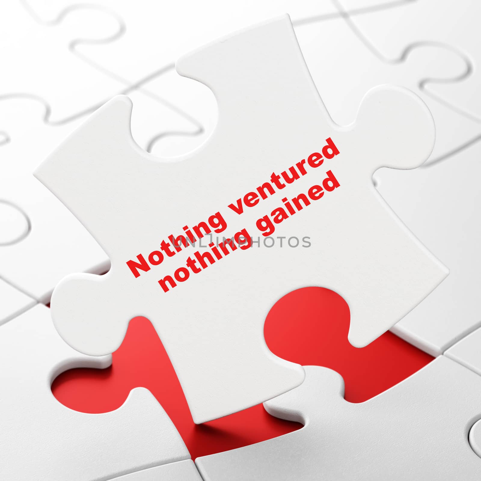 Business concept: Nothing ventured Nothing gained on White puzzle pieces background, 3d render