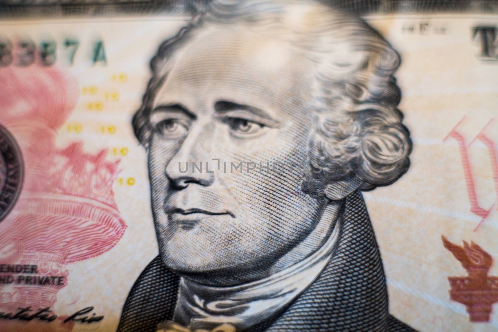 Portrait of a 10 dollar bill - Hamilton . US statesmen, a prominent figure in the First American Bourgeois Revolution.
