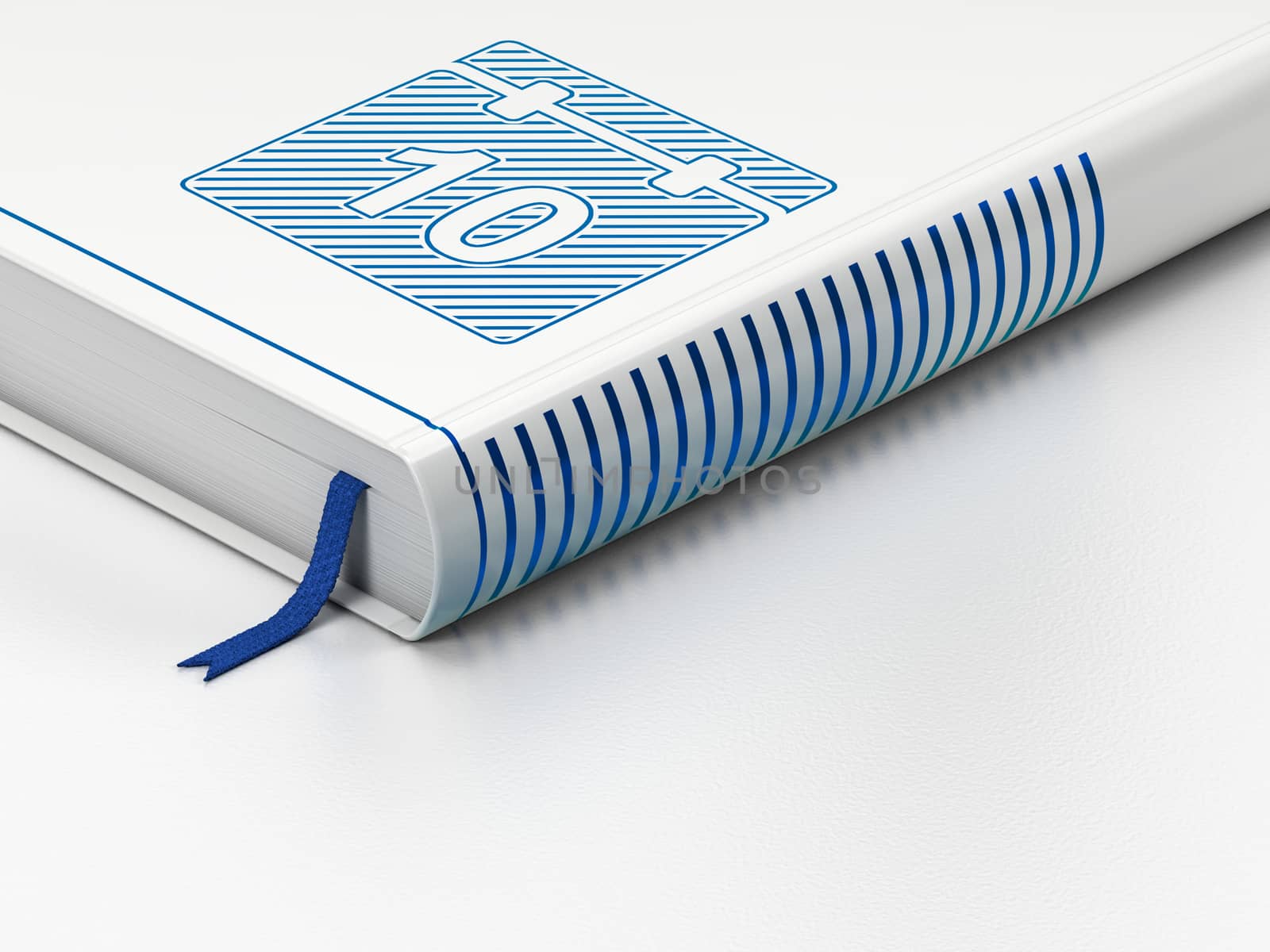 Time concept: closed book with Blue Calendar icon on floor, white background, 3d render
