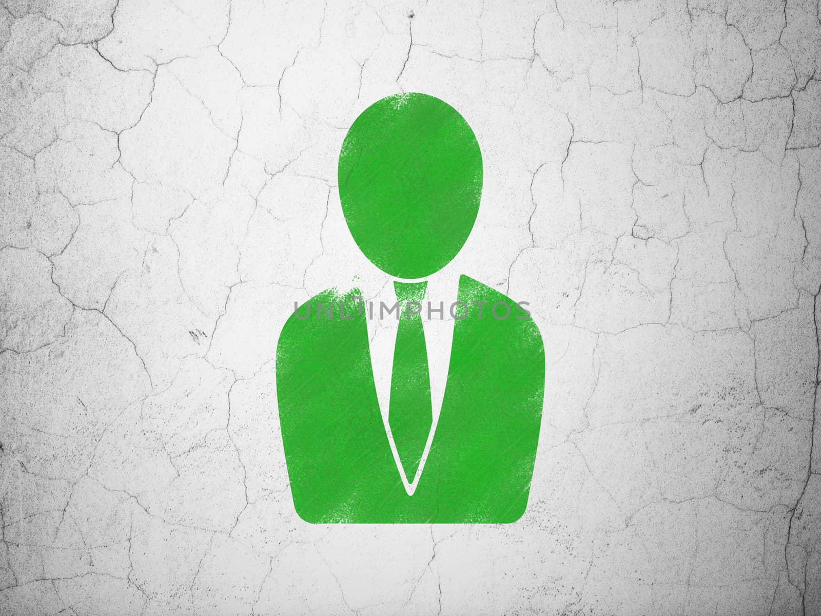 Marketing concept: Green Business Man on textured concrete wall background